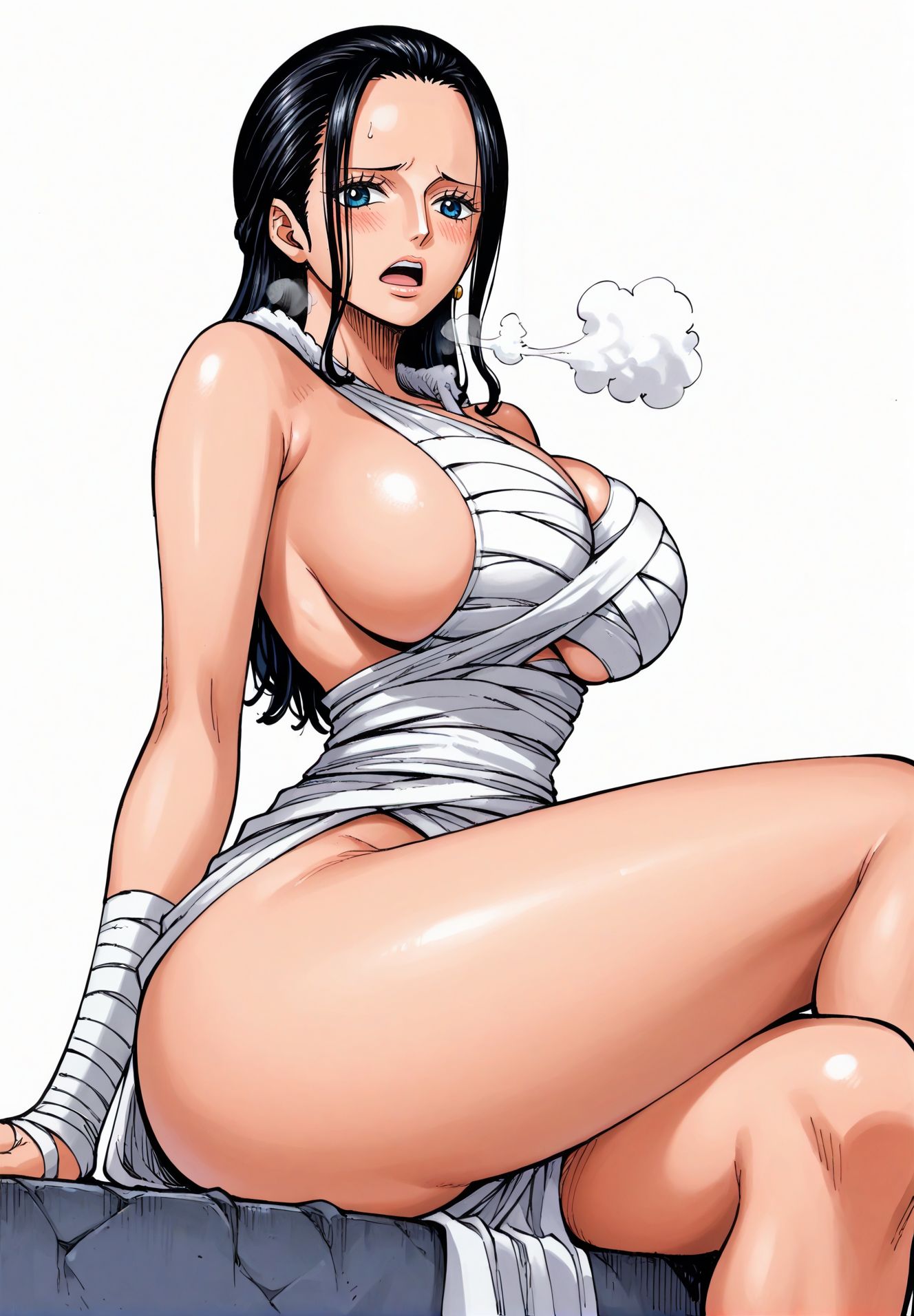 ai_generated alluring almost_naked almost_nude big_breasts black_hair blue_eyes blush breasts female female_only long_hair looking_at_viewer nico_robin one_piece post-timeskip ribbon ribbon_only ribbons seducing seduction seductive seductive_body seductive_eyes seductive_gaze seductive_look seductive_mouth seductive_pose shiny_hair shiny_skin steamy_breath sweat sweatdrop sweating sweaty sweaty_body voluptuous voluptuous_female yashin