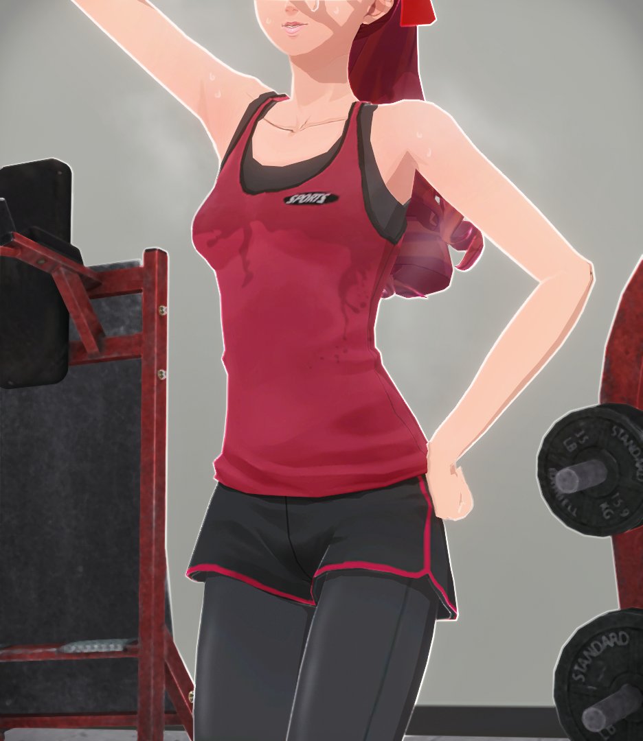 1girls 3d 3d_(artwork) arm_up female female_focus female_only gym_clothes gym_clothing kasumi_yoshizawa persona persona_5 persona_5_royal red_hair sega shin_megami_tensei sportswear sumire_yoshizawa sweat sweating sweaty uriziel38