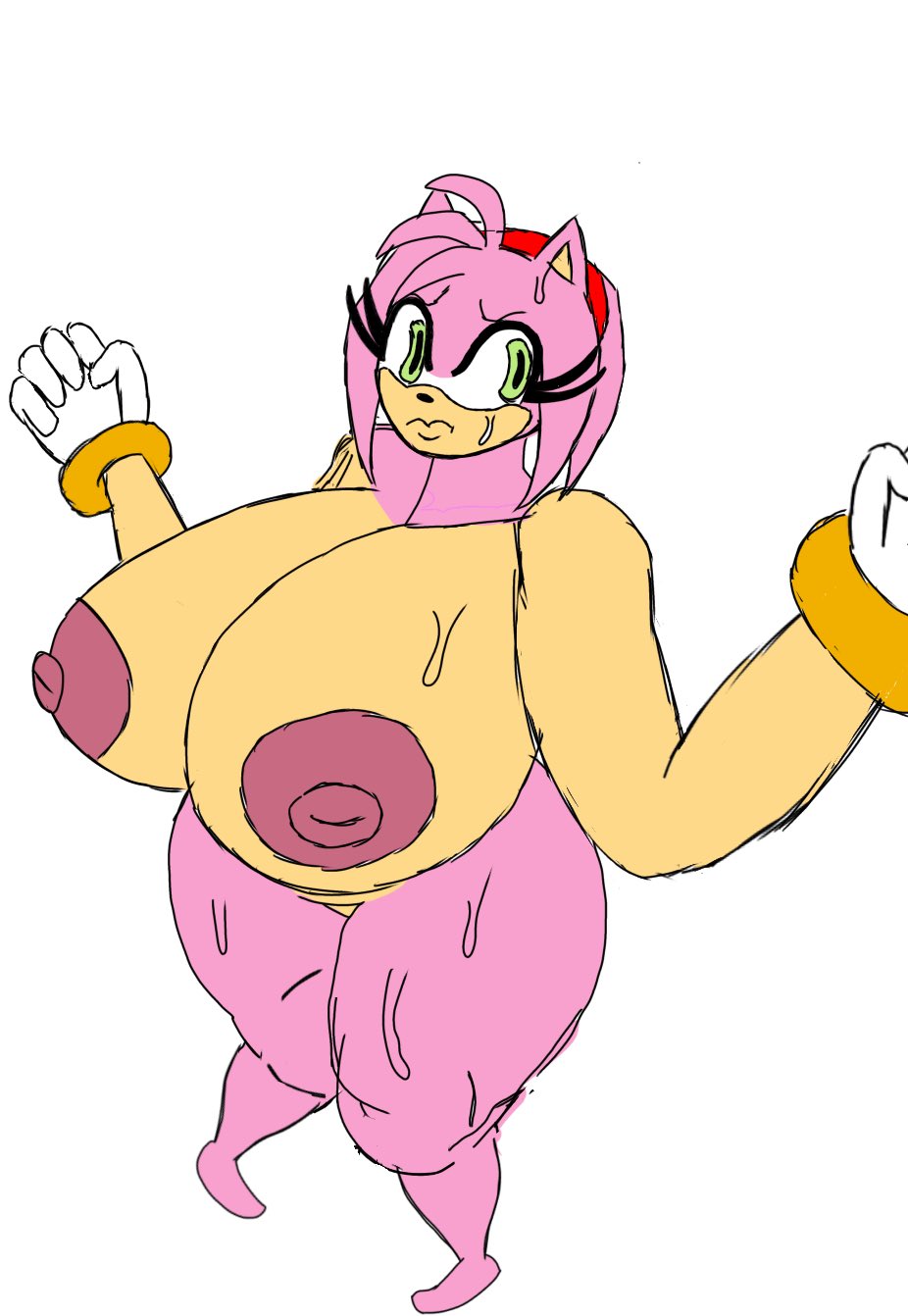 amy_rose badiesbangednsfw big_ass big_breasts female_only furry nervous nude pose sonic_(series) sonic_the_hedgehog_(series) thick_thighs