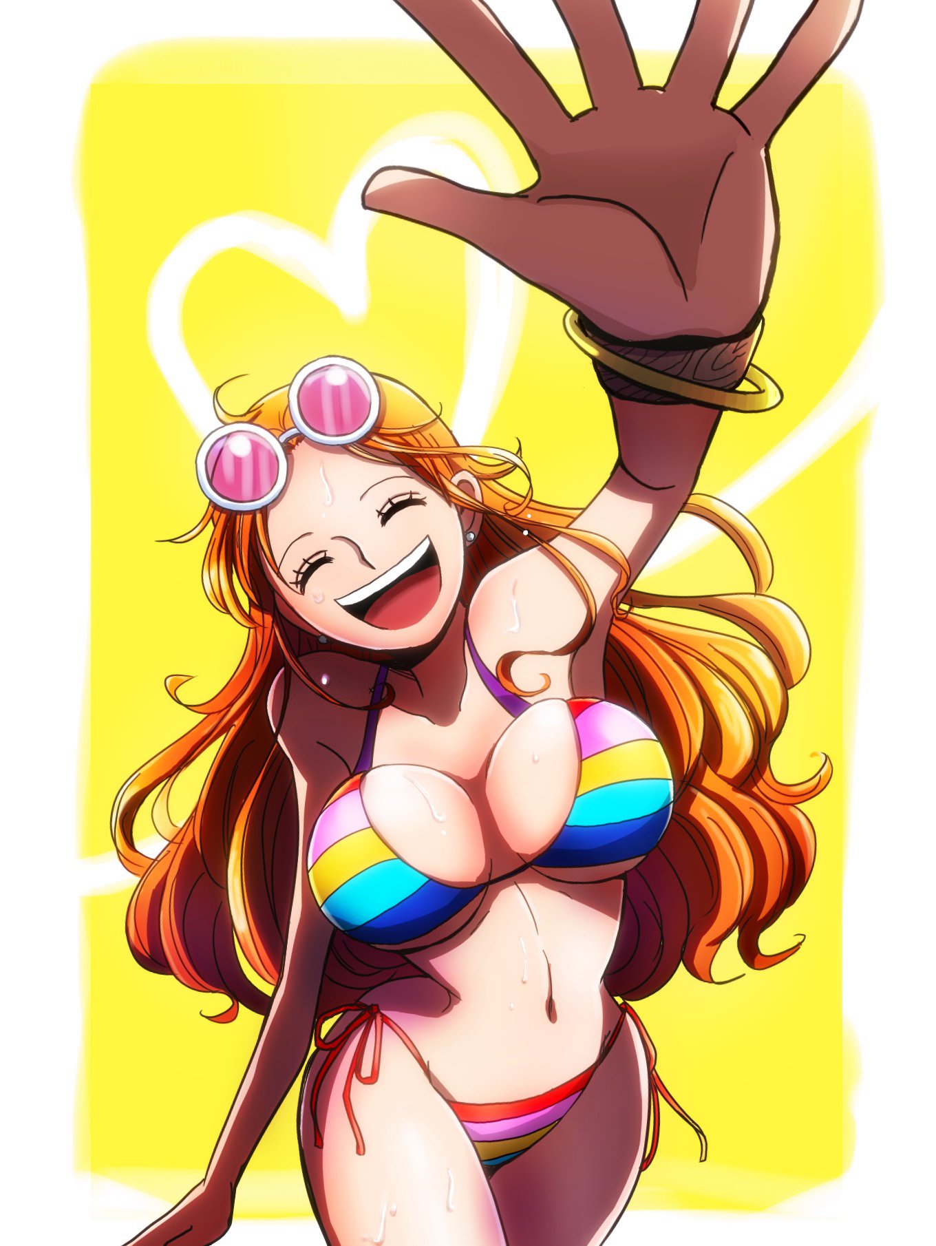 bikini female female_only long_hair nami one_piece one_piece_film_z orange_hair rainbow_bikini sbsbsumeshi