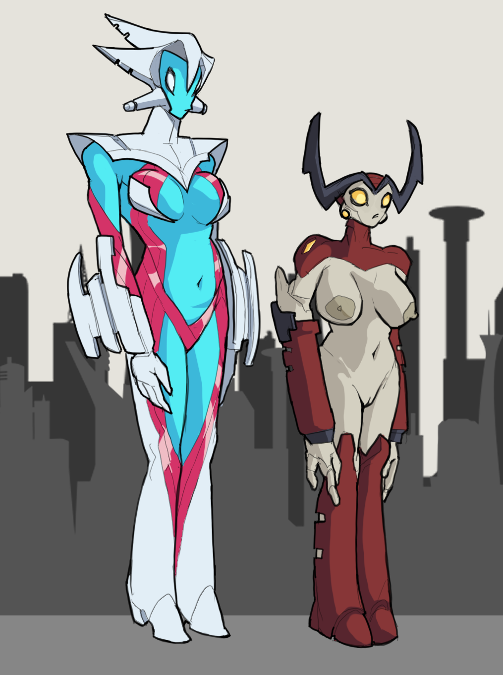 3_fingers alien alien_humanoid armor ben_10 big_eyes bikini bikini_armor blue_body blue_skin bone_frill boots cartoon_network clothing duo evolved_to'kustar female fingers footwear frill_(anatomy) gauntlets gloves handwear hi_res high_heeled_boots high_heels horn humanoid knee_boots knee_highs legwear macro md34 one-piece_swimsuit pseudo_clothing shoes sling_bikini spikes spikes_(anatomy) swimwear to'kustar two-piece_swimsuit unconvincing_armor white_body white_eyes white_skin yellow_eyes