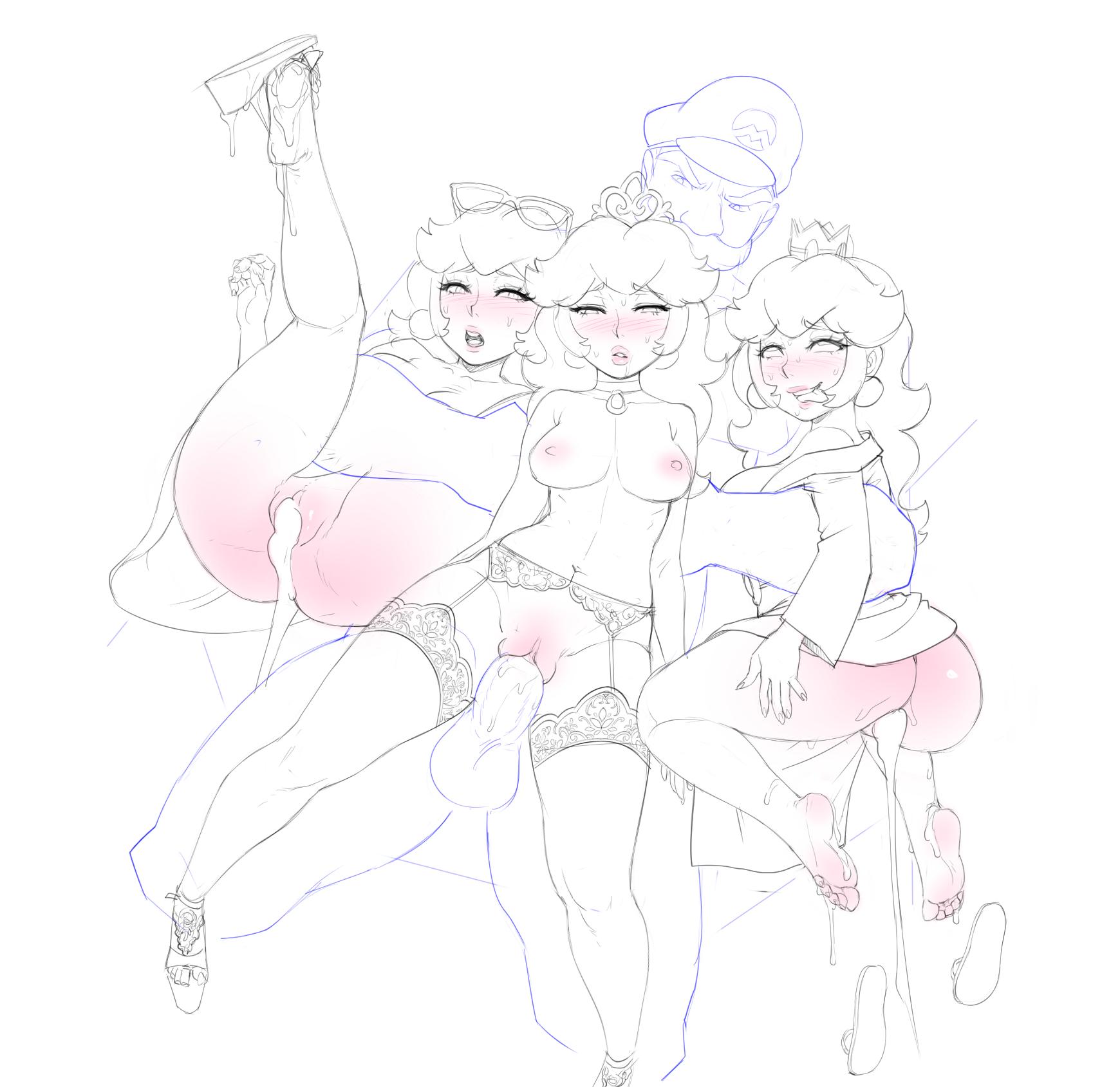 1boy, 3girls, after sex, ahe gao, areolae, ass, balls, breasts, choker, crown, cum, cum in pussy, cum inside, cum overflow, earrings, erection, female, garter belt, garter straps, legoman, male, mario, mario (series), monochrome, nintendo, nipples, nude, penetration, penis, princess, princess peach, pussy, royalty, sex, stockings, straight, super mario odyssey, testicles, vaginal, vaginal penetration, vaginal sex