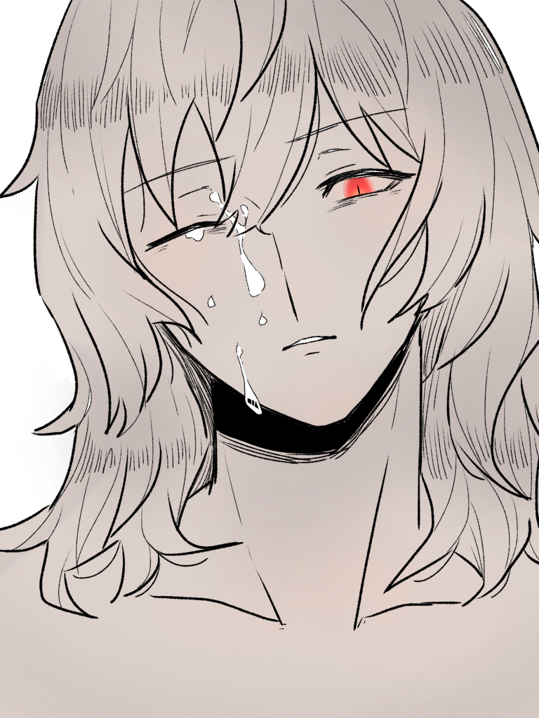 1boy blush bukkake closed_eye cum cum_on_face doodle implied_sex long_hair looking_at_viewer male_focus male_only melty_blood messy_hair red_eyes semen semen_on_body semen_on_face simple_background sketch surprised tsukihime tsukihime_(remake) vampire vlov_arkhangel yukinari_kakuri