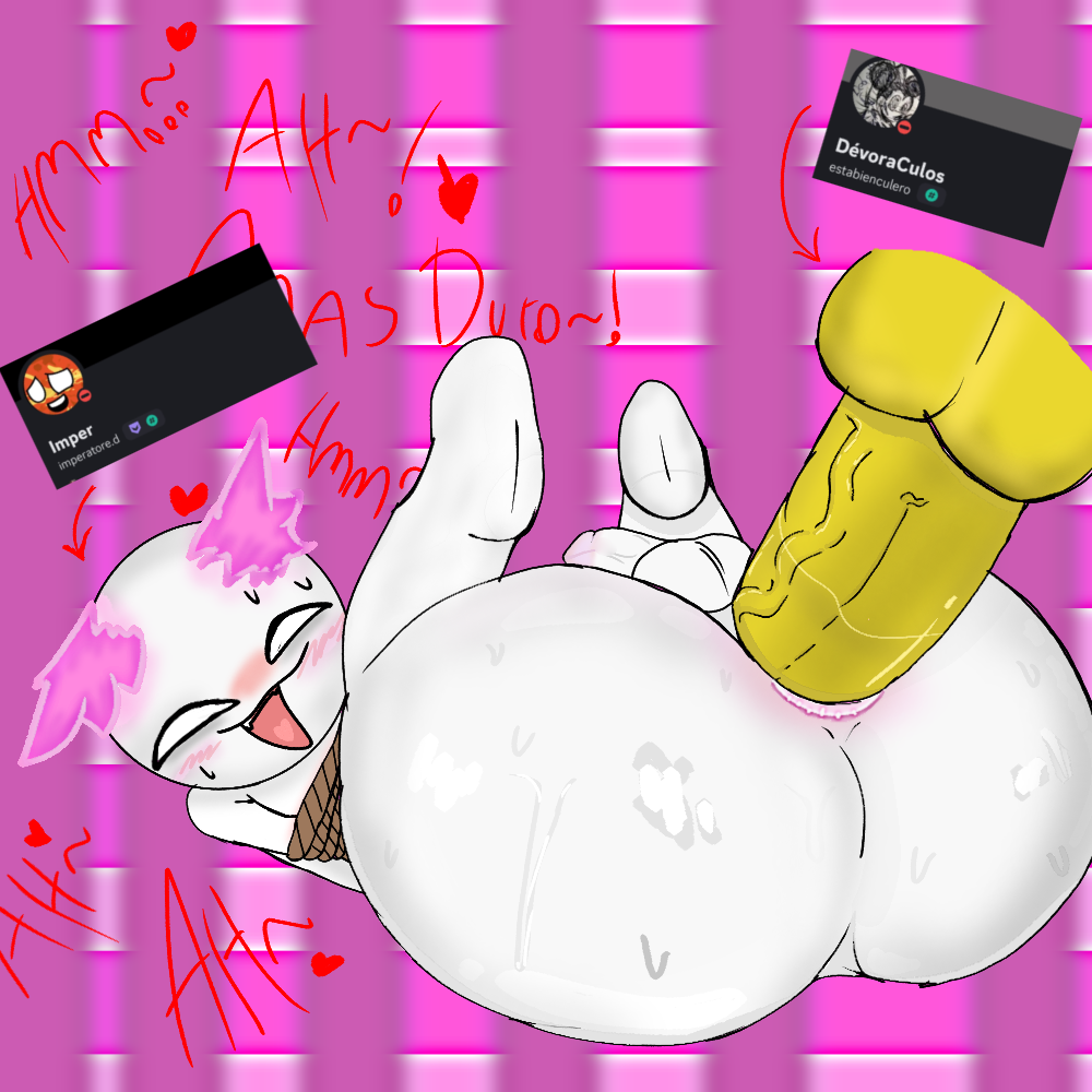 2boys anal_sex ass_focus bondage cat_ears cat_mouth catboy devora_culos femboy ibl imper penis pink_background pink_ears sex spanish_text sweat tied_up white_body white_skin yellow_skin