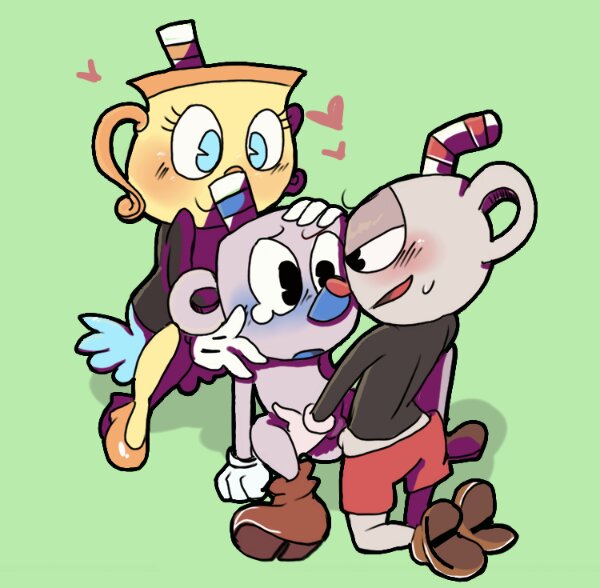 anal_sex bisexual bisexual_male cup cuphead cuphead:_the_delicious_last_course cuphead_(game) exposed_torso female footwear gay handwear high_heels male malesub ms._chalice mugman nude skirt straw threesome