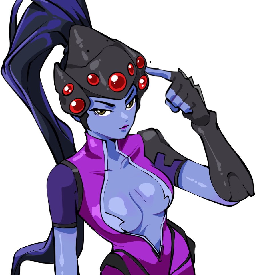 amelie_lacroix blizzard_entertainment looking_at_viewer overwatch overwatch_2 purple_eyes purple_hair purple_skin selvish94 widowmaker