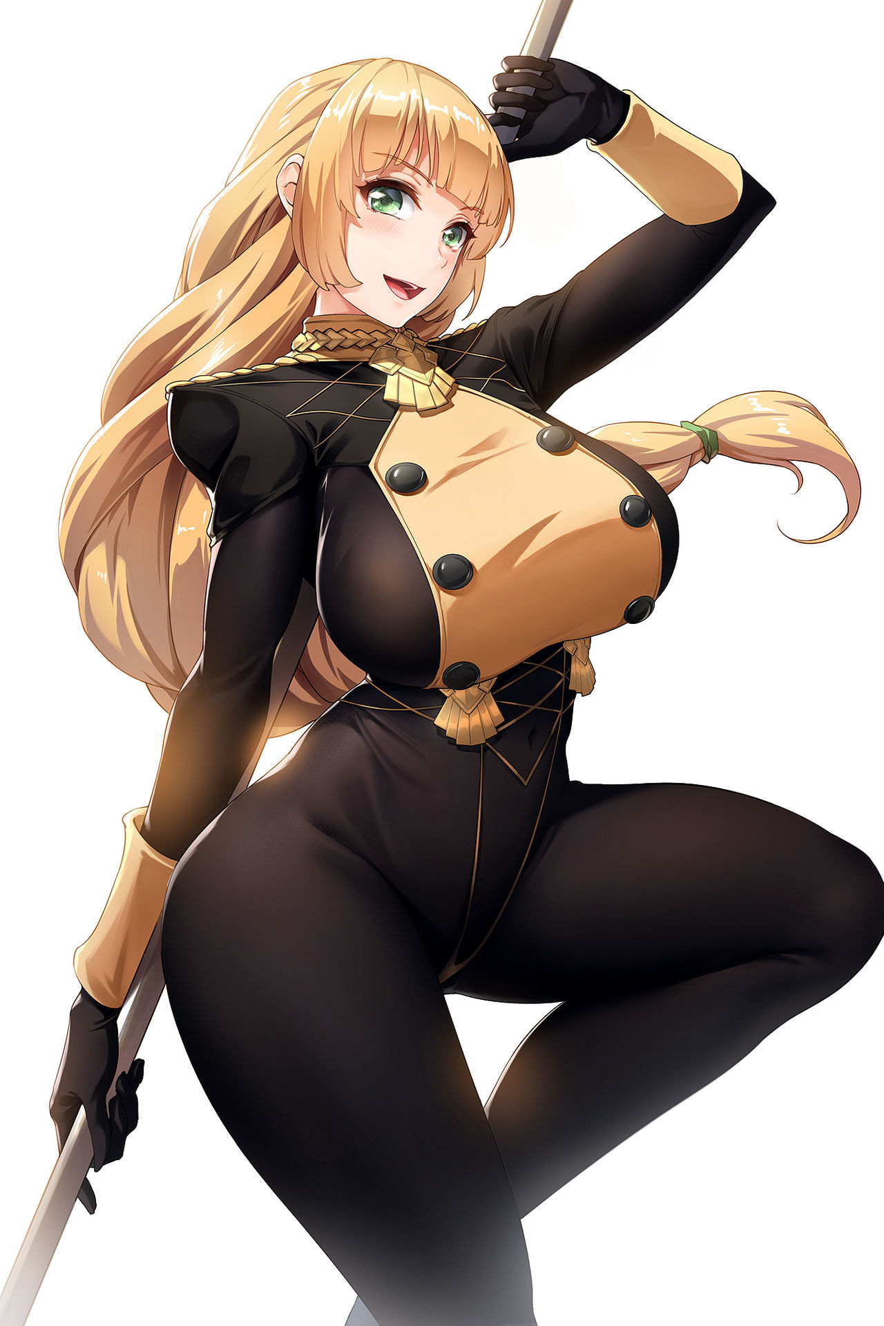1girls, big breasts, blonde hair, breasts, clothed, female, fire emblem, fire emblem: three houses, gloves, green eyes, happy, huge breasts, ingrid brandl galatea, kyouma, large breasts