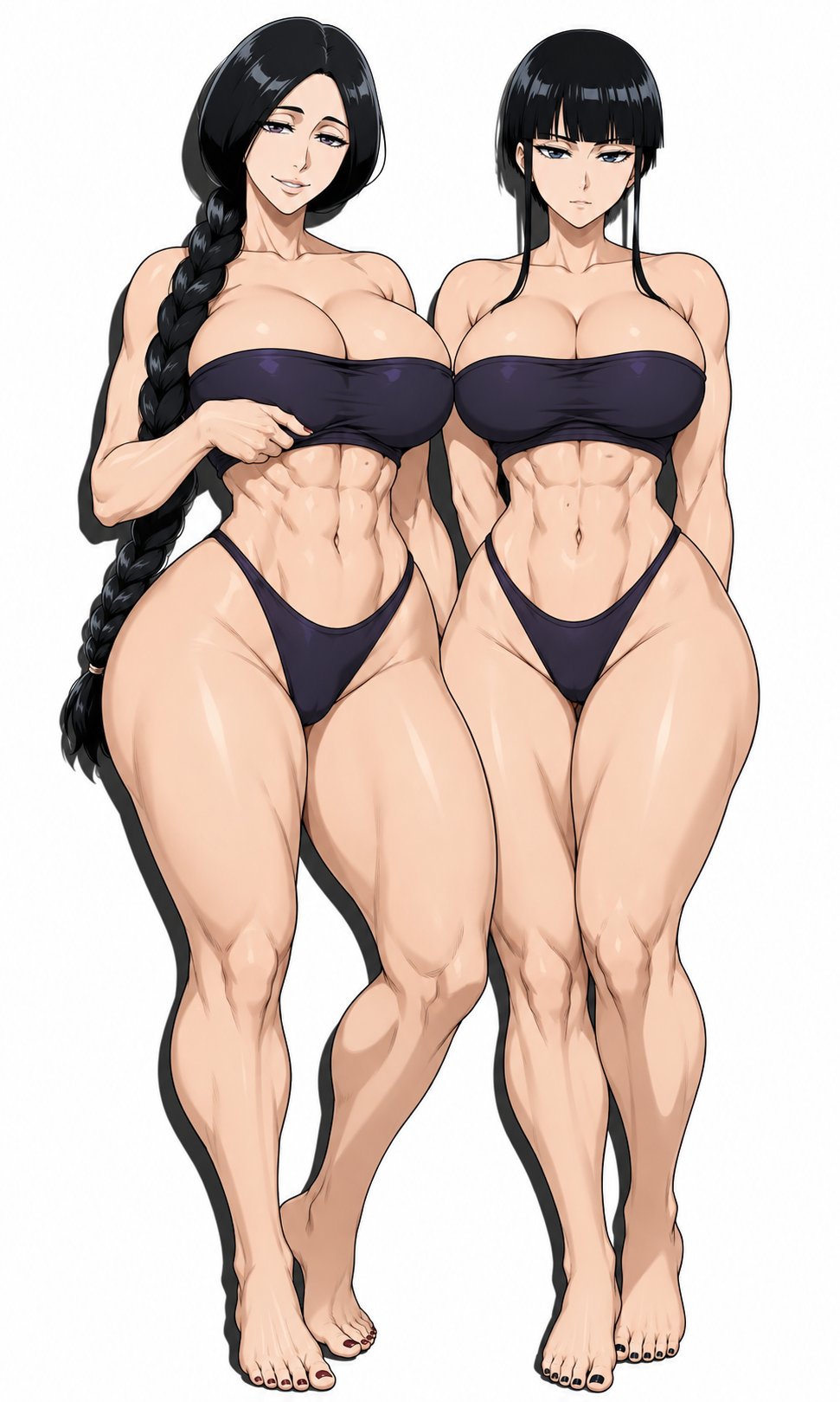 2girls, abs, ai generated, big breasts, black hair, bleach, breasts, duo, female, female only, homunculus, huge breasts, kurotsuchi nemu, light-skinned female, long hair, milf, multiple girls, unohana retsu