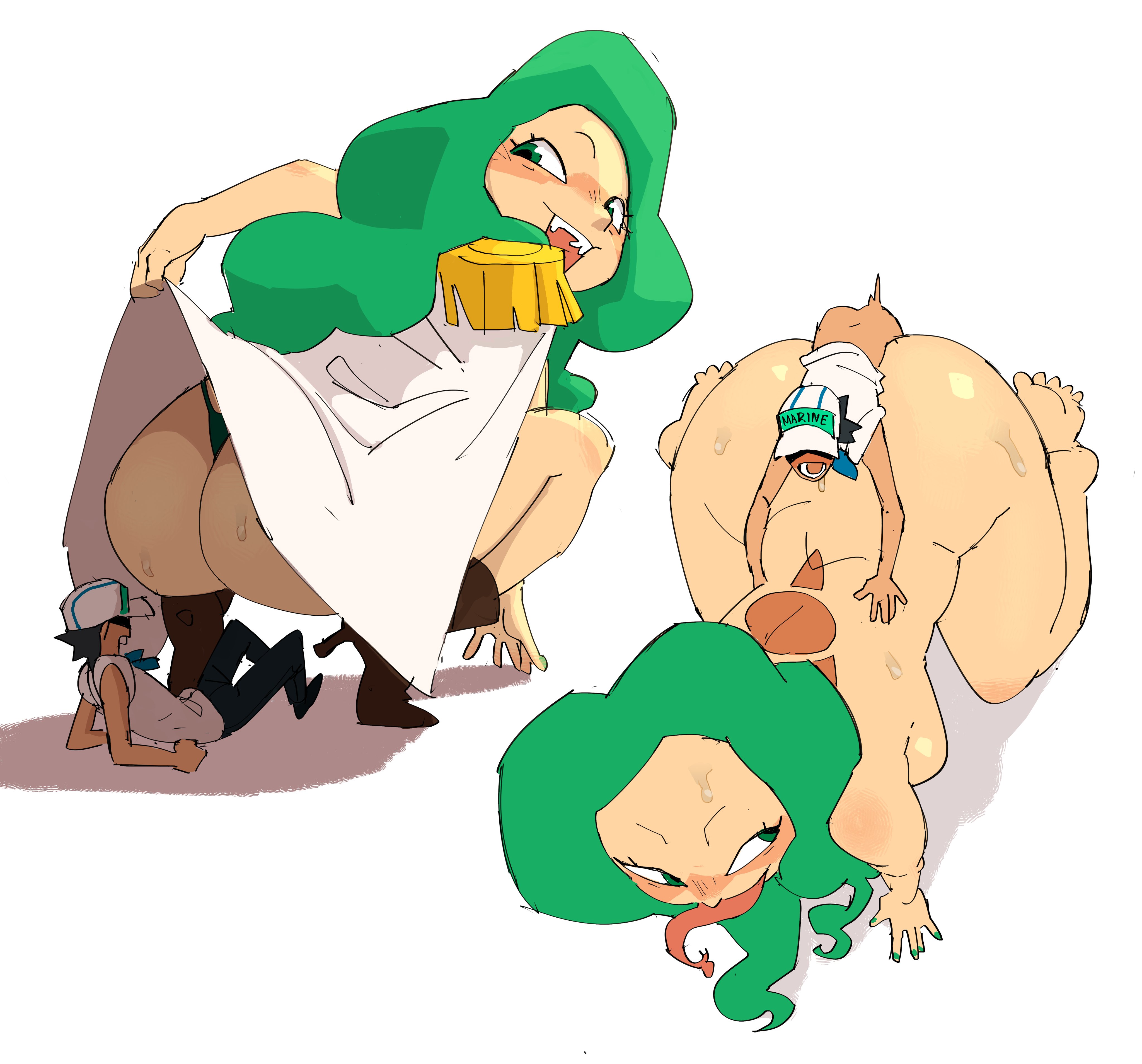 big ass, boa sandersonia, eyeless male, female, fucked from behind, green hair, inviting to sex, male, one piece, size difference, yak1d