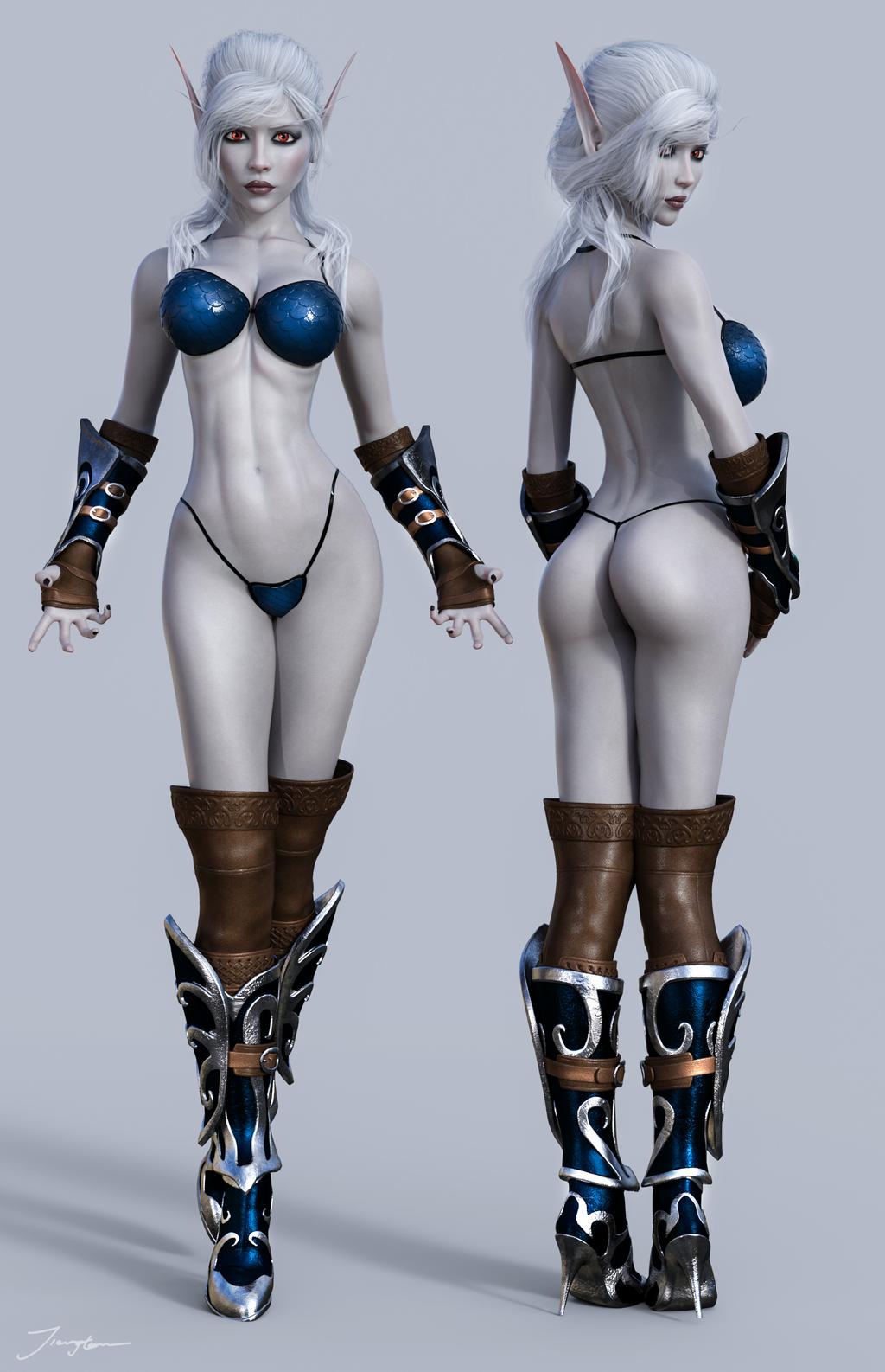 1girls 3d abs armor ass back back_view belly_button big_breasts blue_bra blue_panties boots bra bracers breasts brown_gloves busty cleavage clothed curvaceous curvy dark_elf dat_ass drow elf elf_ears eyeshadow female female_only from_behind front_view gloves grey_skin heel_boots heels high_heels large_breasts lipstick long_hair looking_back makeup mascara midriff navel original_character panties pinup pointed_ears pointy_ears purple_lips purple_lipstick red_bra red_eyes sharp_ears signature solo standing stomach text thighs thong tiangtam voluptuous watermark white_hair wide_hips