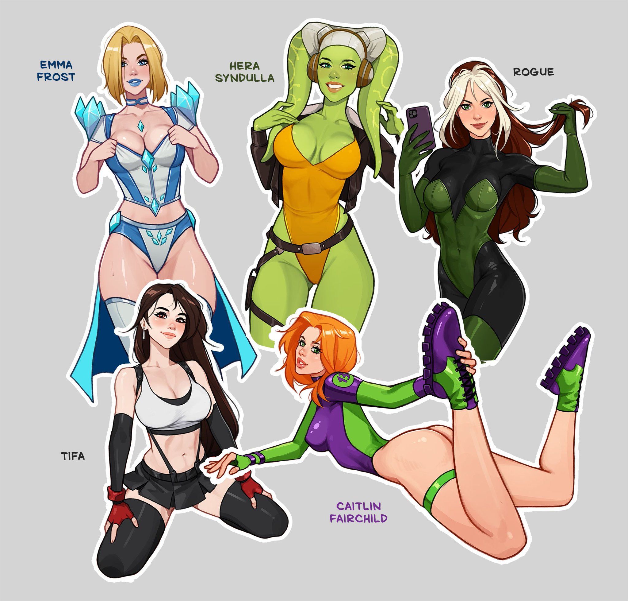 5girls, alien, alien girl, alien humanoid, anna marie, big ass, big breasts, breasts, caitlin fairchild, curvaceous, curvy, curvy figure, dc, dc comics, digital media (artwork), emma frost, female, final fantasy, final fantasy vii, hellfire club, hera syndulla, hips, hourglass figure, huge ass, huge breasts, humanoid, image comics, large ass, large breasts, legs, lucasfilm, marvel, marvel comics, mature, mature female, minko, multiple girls, mutant, mutant (marvel), rogue (x-men), slim waist, square enix, star wars, star wars rebels, star wars: ahsoka, thick, thick hips, thick legs, thick thighs, thighs, tifa lockhart, twi'lek, voluptuous, waist, white queen, wide hips, wildstorm, x-men