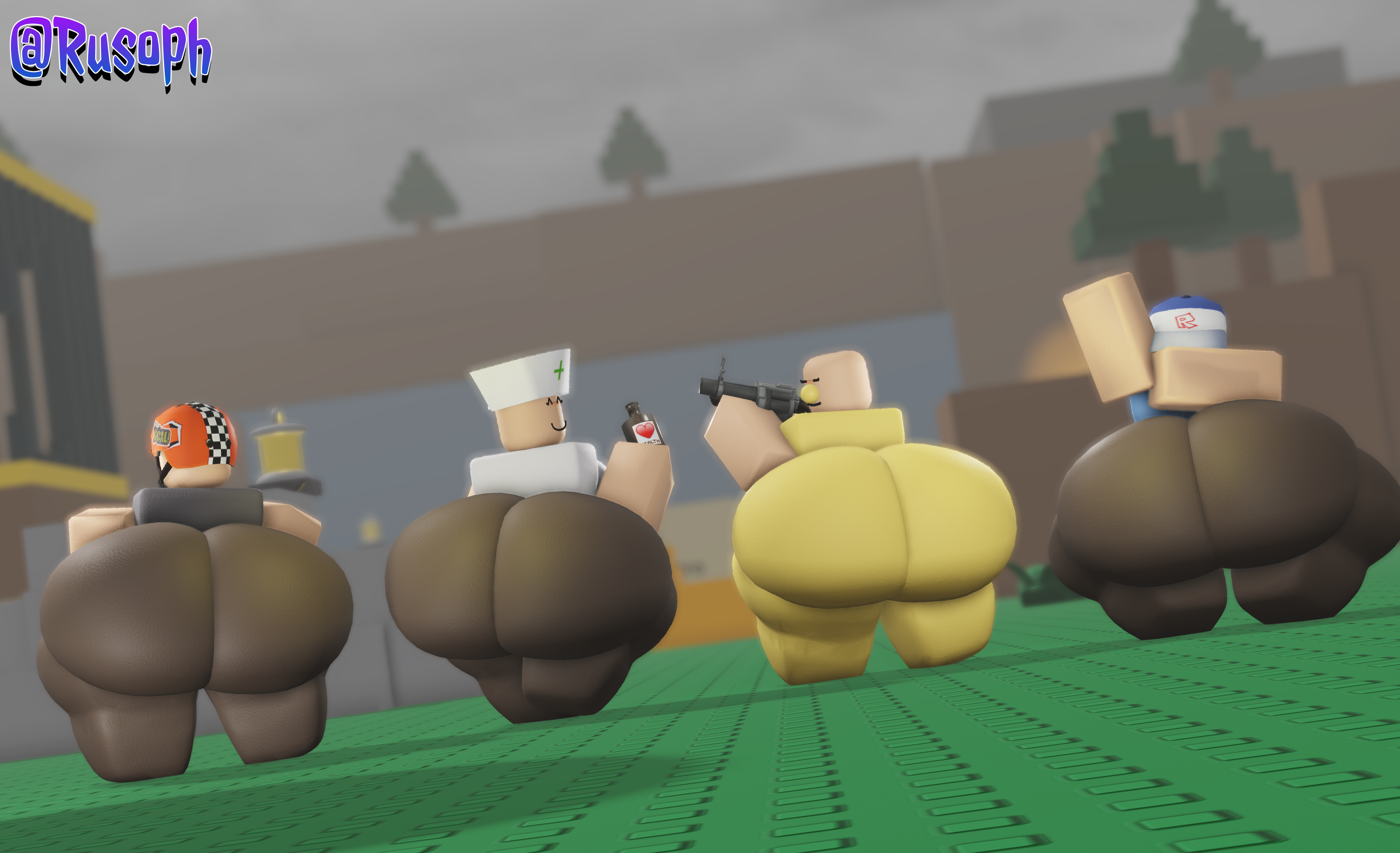3d, ass, ass focus, back view, banana peel (die of death), big ass, caretaker (die of death), civilian (die of death), deviantart, die of death (roblox), grenade launcher, holding object, hotdog (die of death), hyper ass, roblox, roblox game, robloxian, rusoph, tagme, taunt (die of death)