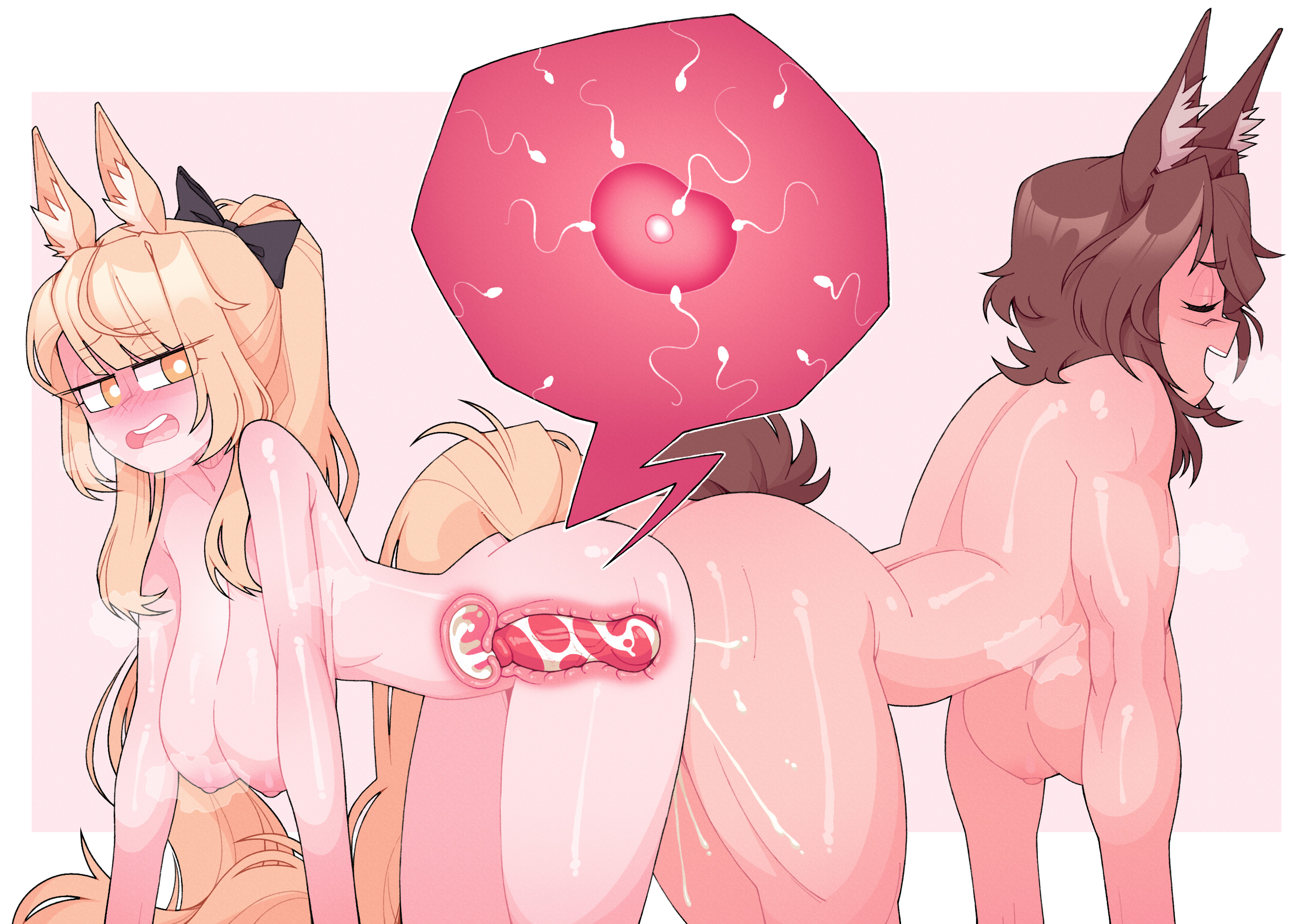1futa, 1girls, 2d, animal genitalia, animal penis, arknights, ass to ass, big ass, big breasts, blemishine (arknights), blush, blush lines, blushing, canine penis, character request, closed eyes, cum, cum in pussy, cum inside, cumming, cumming in pussy, cumming in uterus, cumming inside, cumming while penetrated, cumming while penetrating, cumshot, cypher 05, female, futa on female, futanari, horse, horse ears, horse girl, horse tail, impregnation, knot, knotted, knotted penis, knotting, large breasts, looking back, looking pleasured, muscular, muscular futa, naked, naked female, nude, nude female, open mouth, pussy, reverse doggy style, sex, simple background, sperm, sperm cell, steam, steaming body, steamy, steamy breath, tagme, tagme (character), uterus, uterus view, vagina, vaginal, vaginal insertion, vaginal penetration, vaginal sex, x-ray