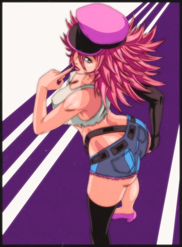 1girls, artist request, ass, breasts, choker, cleavage, curvy, erect nipples, female, female only, final fight, hat, large ass, large breasts, nipple bulge, nipples, poison (final fight), solo, street fighter, street fighter v, torn clothes