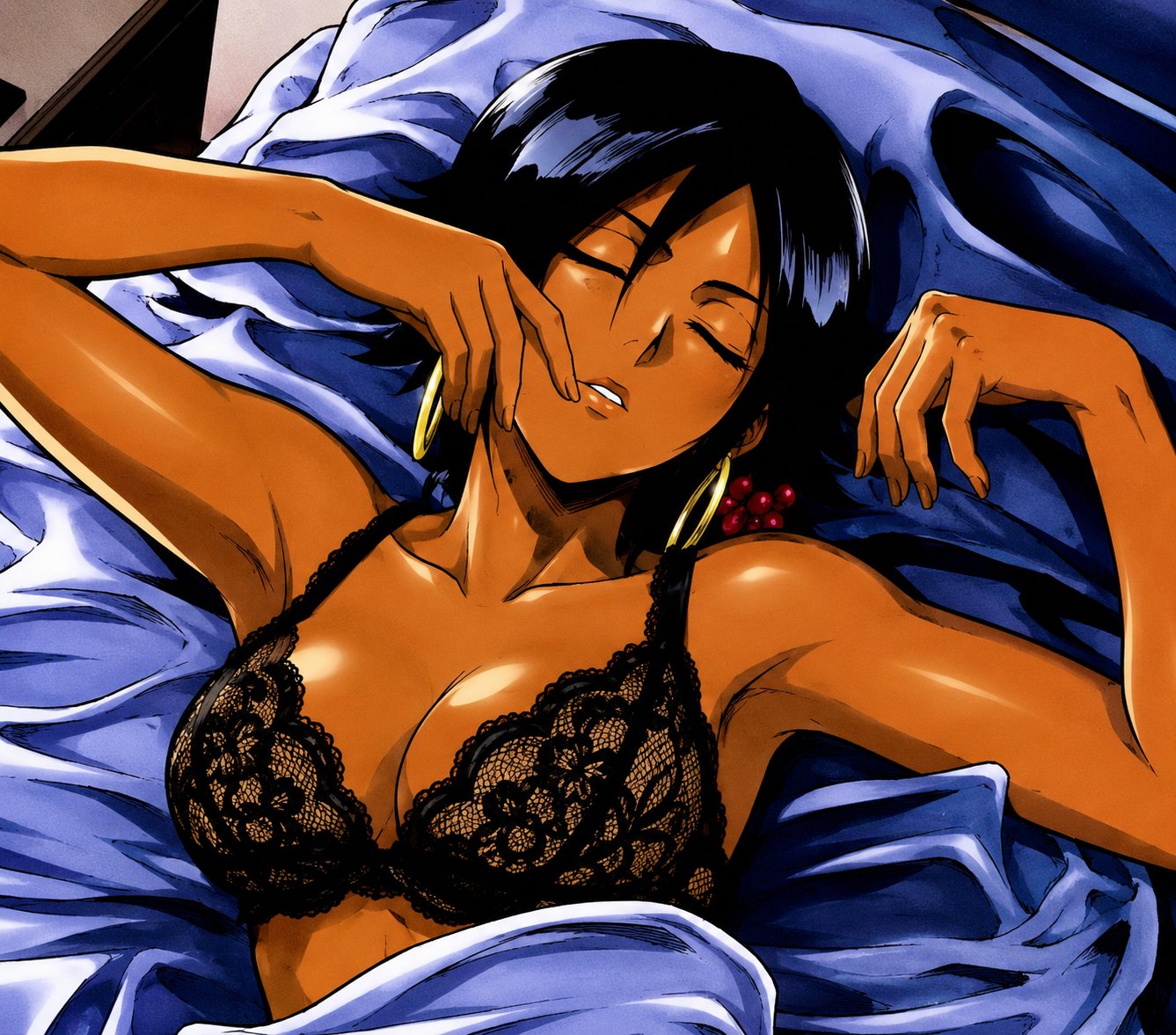 1girl, bleach, dark-skinned female, gold eyes, purple hair, shihouin yoruichi