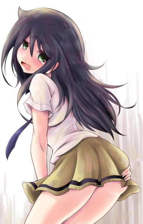 1girls, ass, black hair, clothing, female, green eyes, kuroki tomoko, long hair, school uniform, schoolgirl, skirt, solo, tagme (artist), watashi ga motenai no wa dou kangaetemo omaera ga warui!