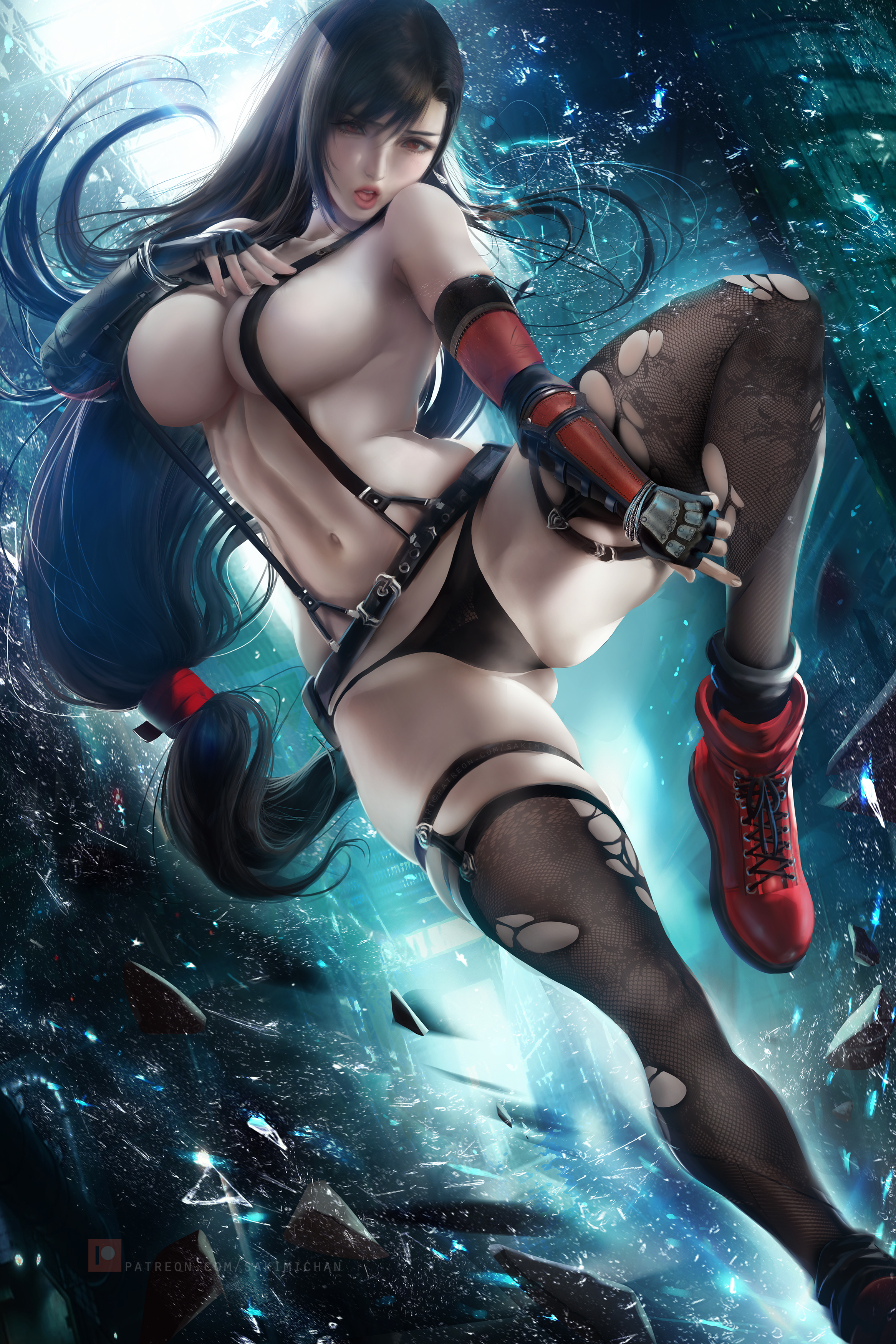 absurdres, breasts, female, female only, final fantasy, final fantasy vii, highres, large breasts, paid reward, patreon reward, sakimichan, solo, solo focus, square enix, suspenders, tifa lockhart