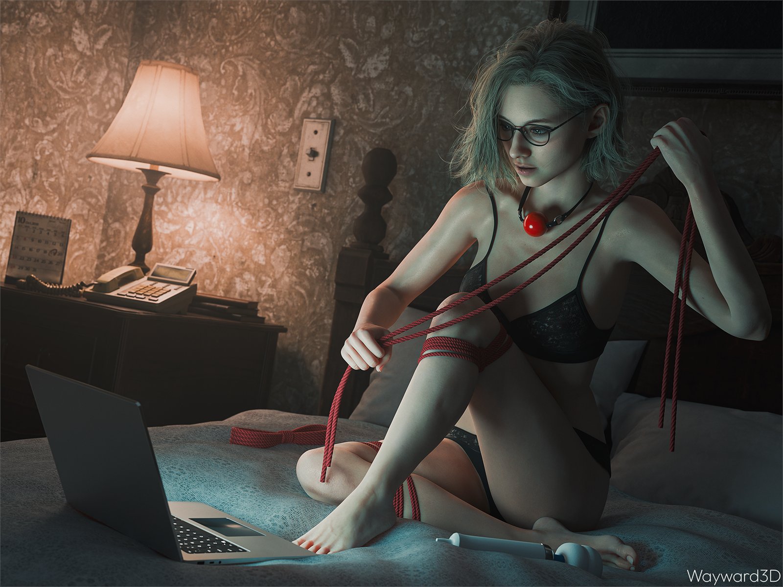 1girls, 3d, 3d (artwork), 3d model, 3d render, autistic female, bed, bedroom, blonde female, blush, blushing, bondage, bra, female, female only, glasses, gooner, gooning, grace ashcroft, grace ashcroft (julia pratt), hotel, hotel room, lace, lace trim, lace-trimmed bra, lace-trimmed panties, laptop, lingerie, lingerie bra, lingerie only, lingerie panties, memz3d, mouth gag, panties, resident evil, resident evil 9: requiem, self bondage, sex toy, solo, solo female, tagme, vibrator, watching, watching porn, waywardsfm, zayebator
