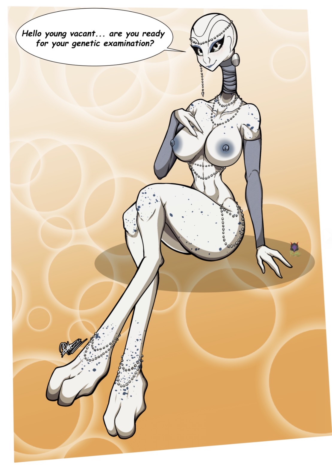 alien, alien girl, bald female, body jewelry, clone wars, female, female only, jewelry, jewelry only, kaminoan, large breasts, legs crossed, long legs, long neck, looking at viewer, offering sex, pinup, randhunt, reclining, seductive, silver eyes, slender body, solo, solo female, solo focus, star wars, taun we, white skin