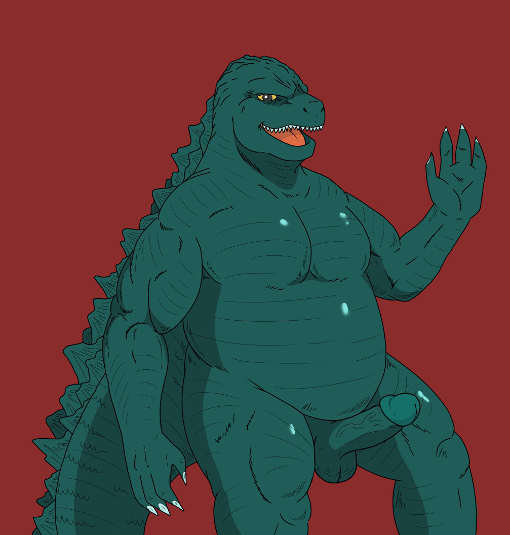 balls bayjaw claws gesture godzilla godzilla_(series) invalid_tag kaiju lizard male male_only nude penis reptile scalie solo teeth toho waving