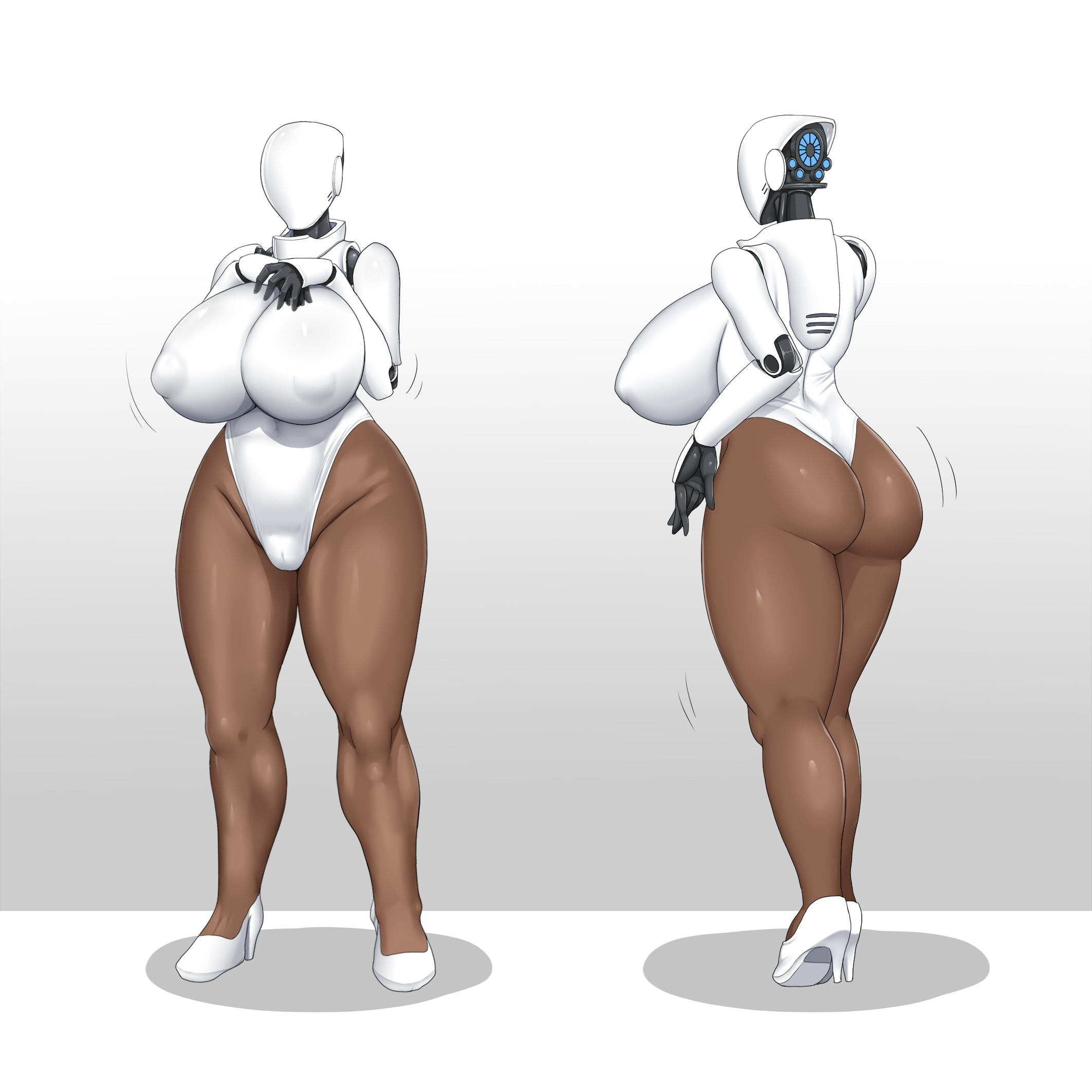 android, ass, bare legs, big ass, big butt, big thighs, breasts, cameltoe, cyborg, dark skin, dark-skinned female, female, front and back, full body, haydee, haydee (game), high heels, huge breasts, leotard, pussy, robot, standing, tagme, thick, thick thighs, white leotard, wide hips