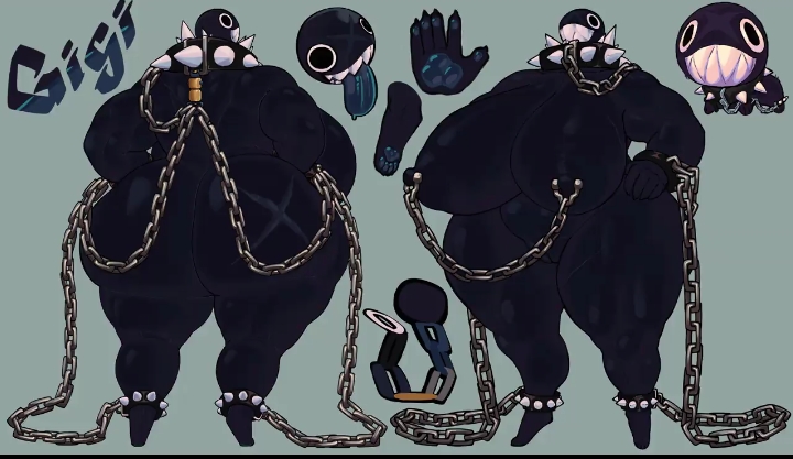 big ass, big breasts, big thighs, black body, chain chomp, chains, character sheet, female, female chain chomp, female focus, female only, gigantic ass, gigantic breasts, gigi (thecoatl034), hairless, huge thighs, mario (series), massive ass, massive breasts, massive thighs, mommy, nintendo, nipple chain, nipple piercing, piercing, piercings, tall female, thecoatl034