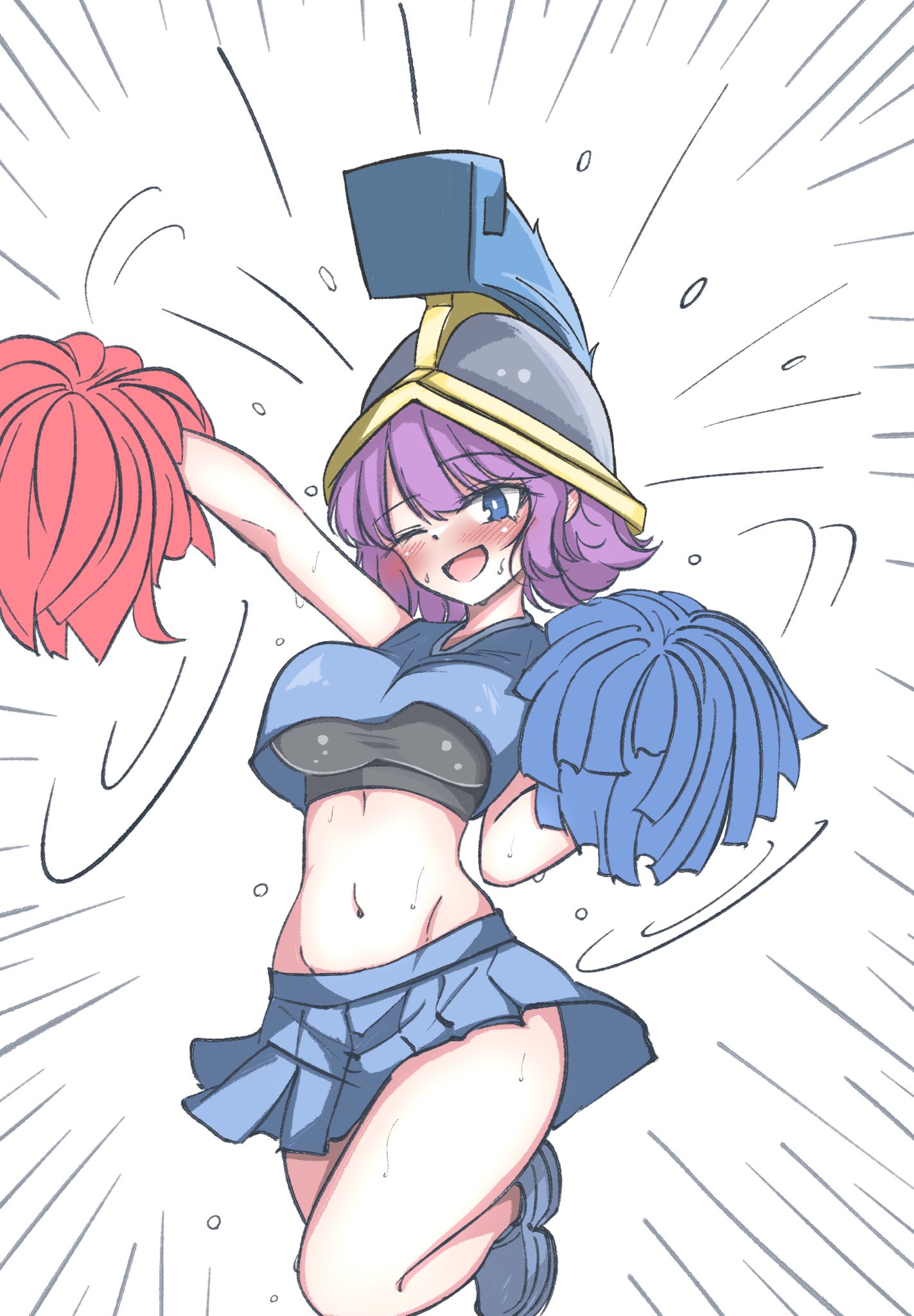 1girls, blush, cheerleader, clash (series), clash royale, clothed, female, haruse cr, supercell, sweat, sweatdrop, three musketeers (clash royale)