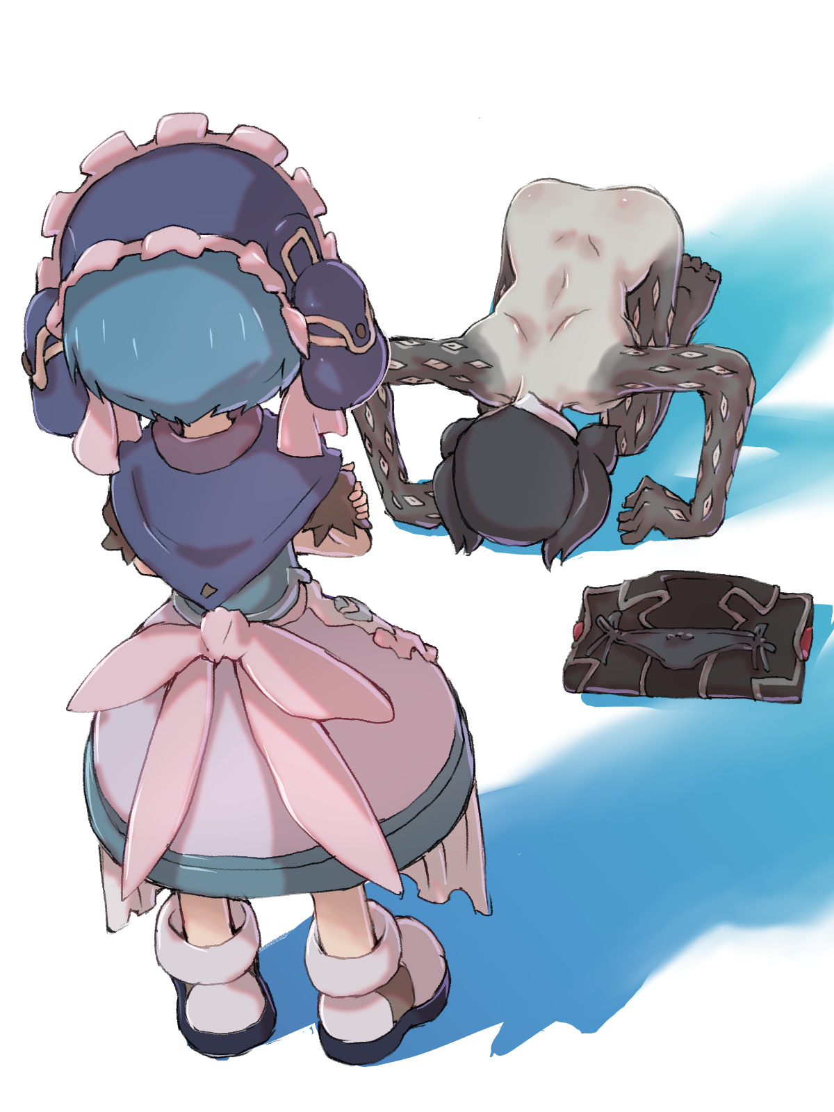 1boy, 1boy1girl, 1girls, begging, dogeza, humiliation, made in abyss, marulk, naked, no nipples, no panties, no sex, nude, ozen, panties, surrendering, ximu shilang