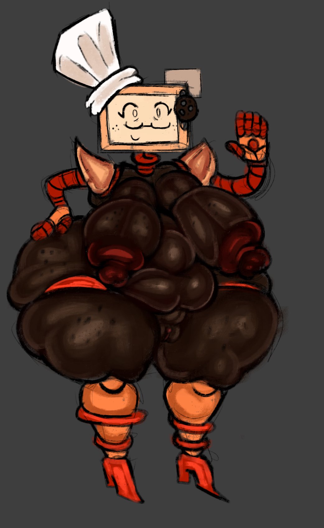 1girls, areolae, breasts, breasts out, casual nudity, chef hat, chubby female, cookieware (die of death), dark-skinned female, die of death (roblox), disumisu2, gilf, glasses, heels, hips wider than shoulders, milf, nipples, nude, nude female, older female, pussy, red nipples, roblox, roblox game, screen face, solo female, standing, thick thighs, wrinkles