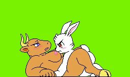 1boy, 1girls, ambiguous penetration, animated, anthro, ass, be kon box, blush, bouncing breasts, bovine, breasts, cattle, chubby, defeated, digital media (artwork), female, furry, furry only, horn, lagomorph, larger female, leporid, low res, lying, male, mammal, missionary position, naughty rabbit, nipples, nude, on back, orgasm, overweight, overweight female, penetration, pixel art, rabbit, sex, size difference, smaller male, thick thighs, video games, wide hips
