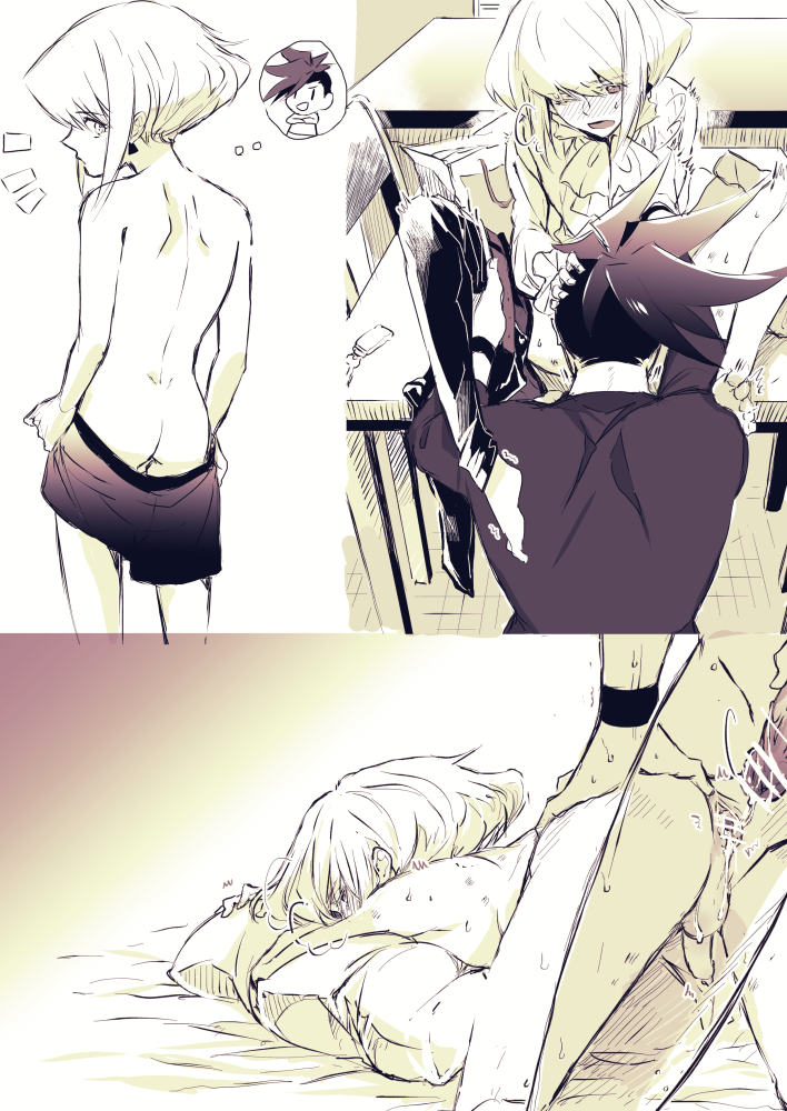 2boys, after anal, androgynous, blowjob, cum, cum in ass, femboy, galo thymos, gay, gay sex, lio fotia, male only, monochrome, oral, oral sex, petite, petite body, petite male, promare, size difference, slim, slim male, slim waist, twink, yaoi