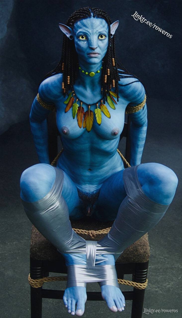 3d, ai generated, alien, alien girl, animated, athletic female, avatar, avatar: the way of water, bigger female, blender, blue body, blue skin, bondage, bound, female, giantess, interspecies, large female, larger female, mini giantess, na'vi, neytiri, realistic, rope, rower, size difference, tape, taped, taped legs, tied arms, tied up
