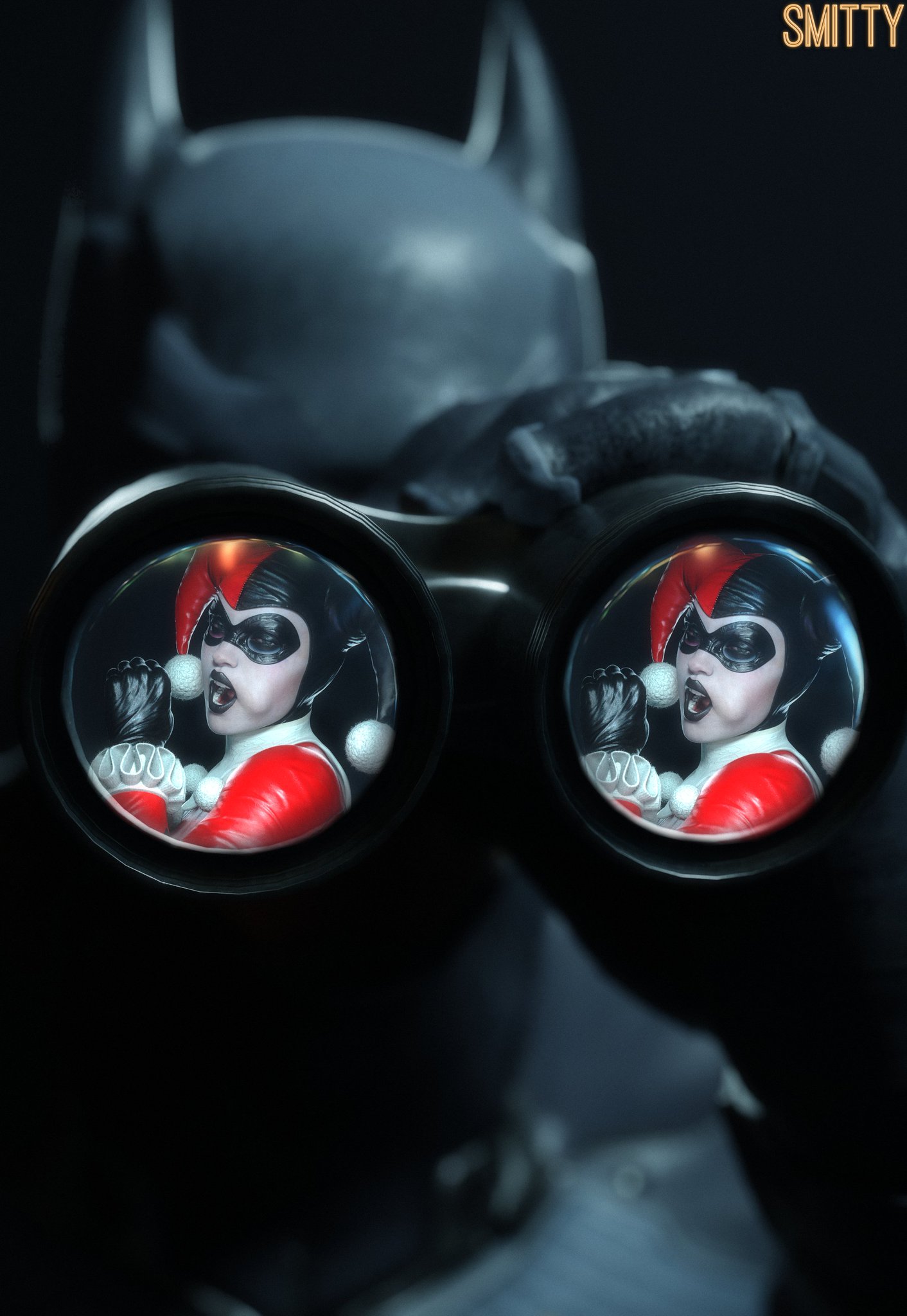 1boy, 1boy1girl, 1girls, 3d, batman, batman (bruce wayne), batman (series), big ass, big breasts, big thighs, blowjob gesture, breasts, bruce wayne, cheek bulge, clown, clown girl, curvaceous, curvy, curvy figure, dc, dc comics, digital media (artwork), fellatio gesture, female, harley quinn, harley quinn (classic), harley quinn (injustice), hips, hourglass figure, huge ass, huge breasts, huge thighs, injustice 2, jester, jester cap, jester costume, jester girl, jester hat, jester outfit, large ass, large breasts, large thighs, legs, light skin, light-skinned female, light-skinned male, mature, mature female, mature male, meme, slim waist, smitty34, straight, teasing, thick, thick hips, thick legs, thick thighs, thighs, voluptuous, waist, wide hips