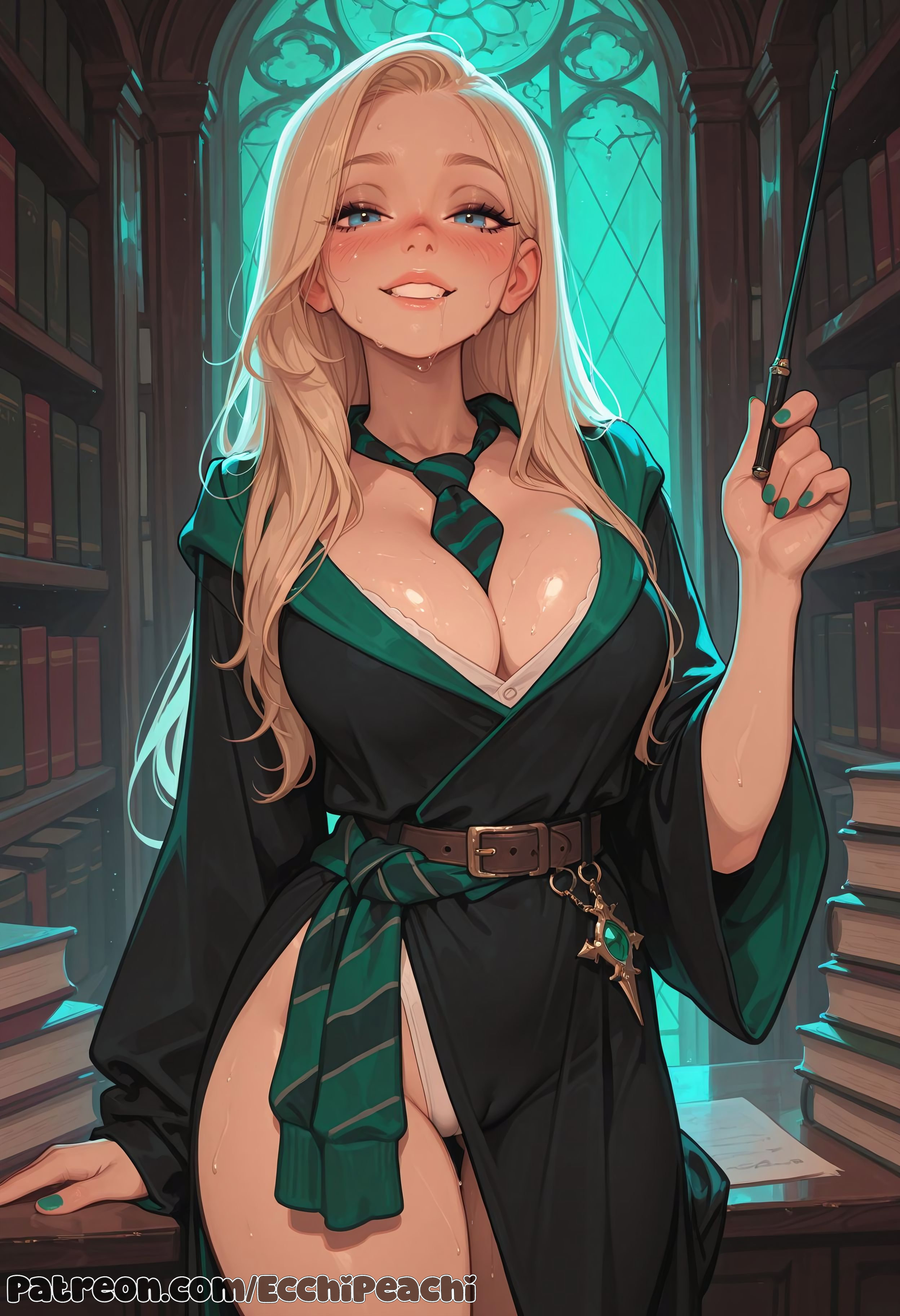 1girls, ai assisted, ai generated, anime, anime girl, ass, big ass, big breasts, blonde hair, breasts, cartoon, cartoony, cute, daphne greengrass, ecchipeachi, eyelashes, eyeliner, eyes, eyeshadow, female, female only, green nails, harry potter, high resolution, highres, huge eyes, kawaii, large eyes, line art, manga, nail polish, nipples, panties, patreon, patreon url, patreon username, pussy, shiny, slytherin, solo, solo focus, tagme, toony, toony face, uncensored