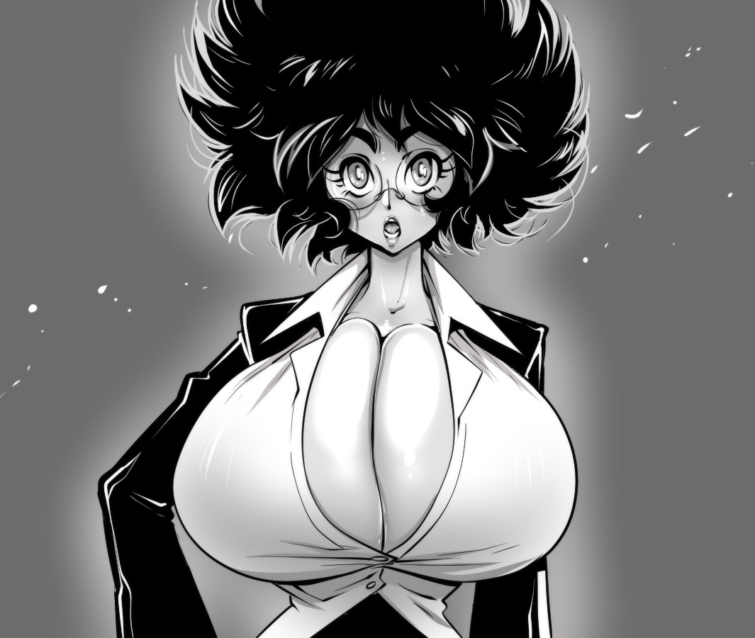 balak, breasts, cleavage, female, glasses, huge breasts, wild hair