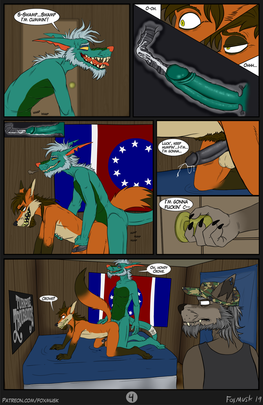 2boys 3boys age_difference anal anal_sex anthro anthro_on_anthro anthro_penetrated anthro_penetrating anthro_penetrating_anthro armpit_hair asian_mythology bedroom biped bodily_fluids body_hair canid canine canis cum cum_inside dialogue dragon duo east_asian_mythology eastern_dragon english_text fox foxmusk gay genital_fluids grey_hair hair hairy hi_res humanoid_penis internal interspecies lucky_(character) male male/male male_penetrated male_penetrating mammal mature_male mythology older_male orgasm penetration penis precum prostate_stimulation redneck sex southern speech_bubble swamp_(character) text walk-in wolf yaoi yellow_teeth