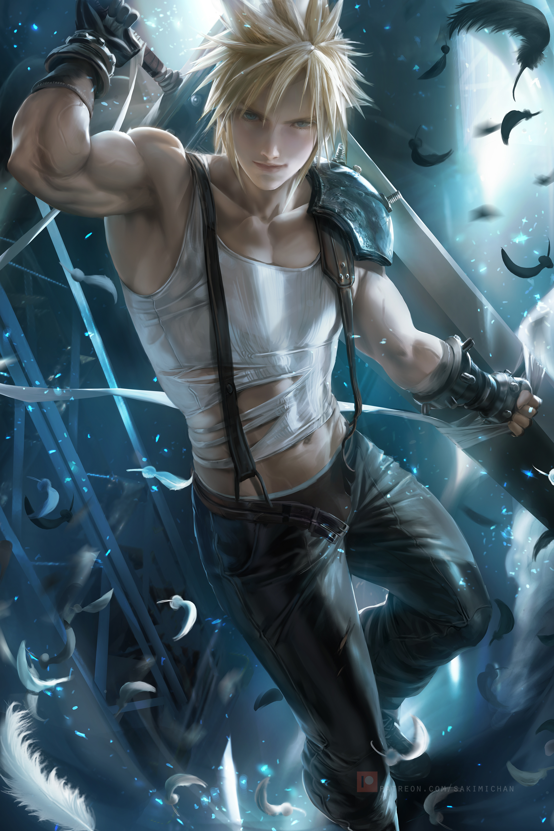 blonde hair, cloud strife, final fantasy, final fantasy vii, male, male only, sakimichan