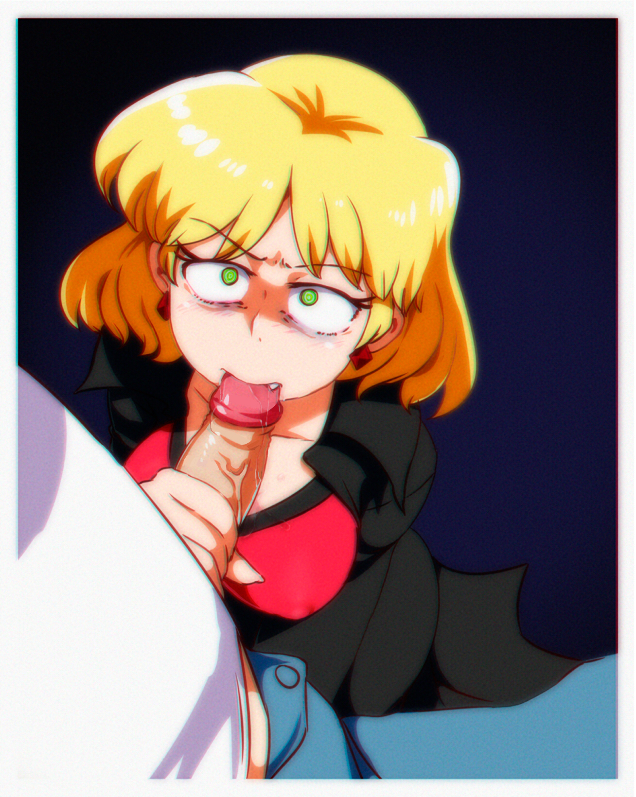 1boy, 1girls, bangs, blonde hair, blowjob, clothed, clothes, clothing, fellatio, female, green eyes, jcm2, lori loud, male, nipple bulge, oral, oral sex, penis, penis out, source request, straight hair, sucking, the loud house, veins, veiny penis