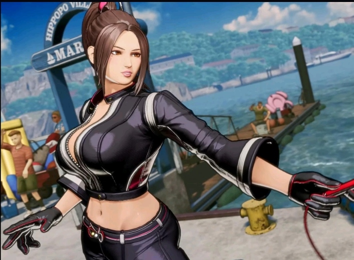 1female 1girls 1milf 2024 3d asian asian_female black_clothing black_gloves black_pants black_topwear brown_hair fatal_fury fatal_fury:_city_of_the_wolves japanese japanese_female king_of_fighters light-skinned_female light_skin mai_shiranui mai_shiranui_(city_of_the_wolves) midriff pale-skinned_female pale_skin ponytail