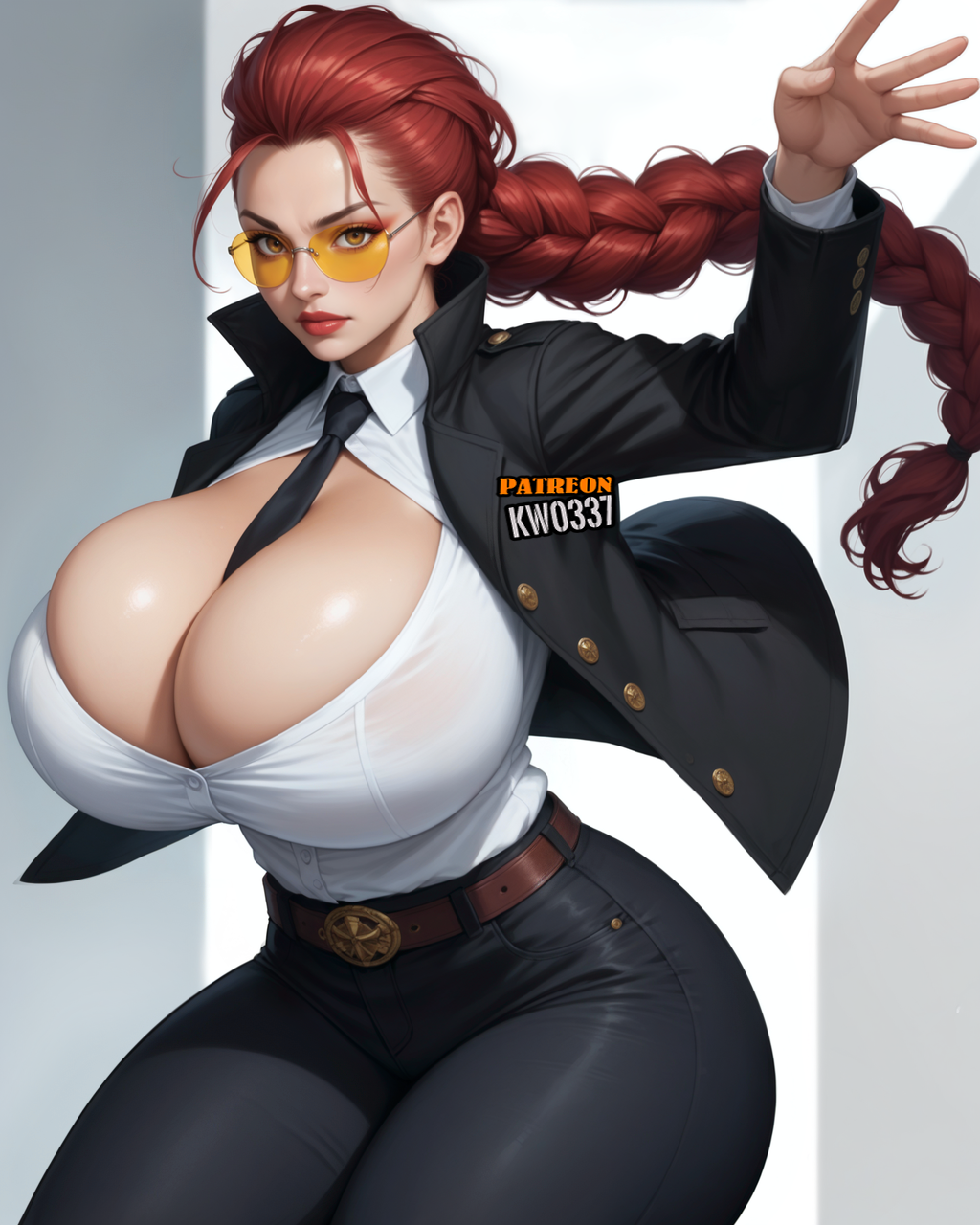 1girls ai_generated big_breasts bimbo crimson_viper dat_ass dumptruck_ass female_only glasses hourglass_figure huge_breasts kw0337 red_hair solo solo_female street_fighter tagme thick_thighs venus_body voluptuous voluptuous_female white_female wide_hips