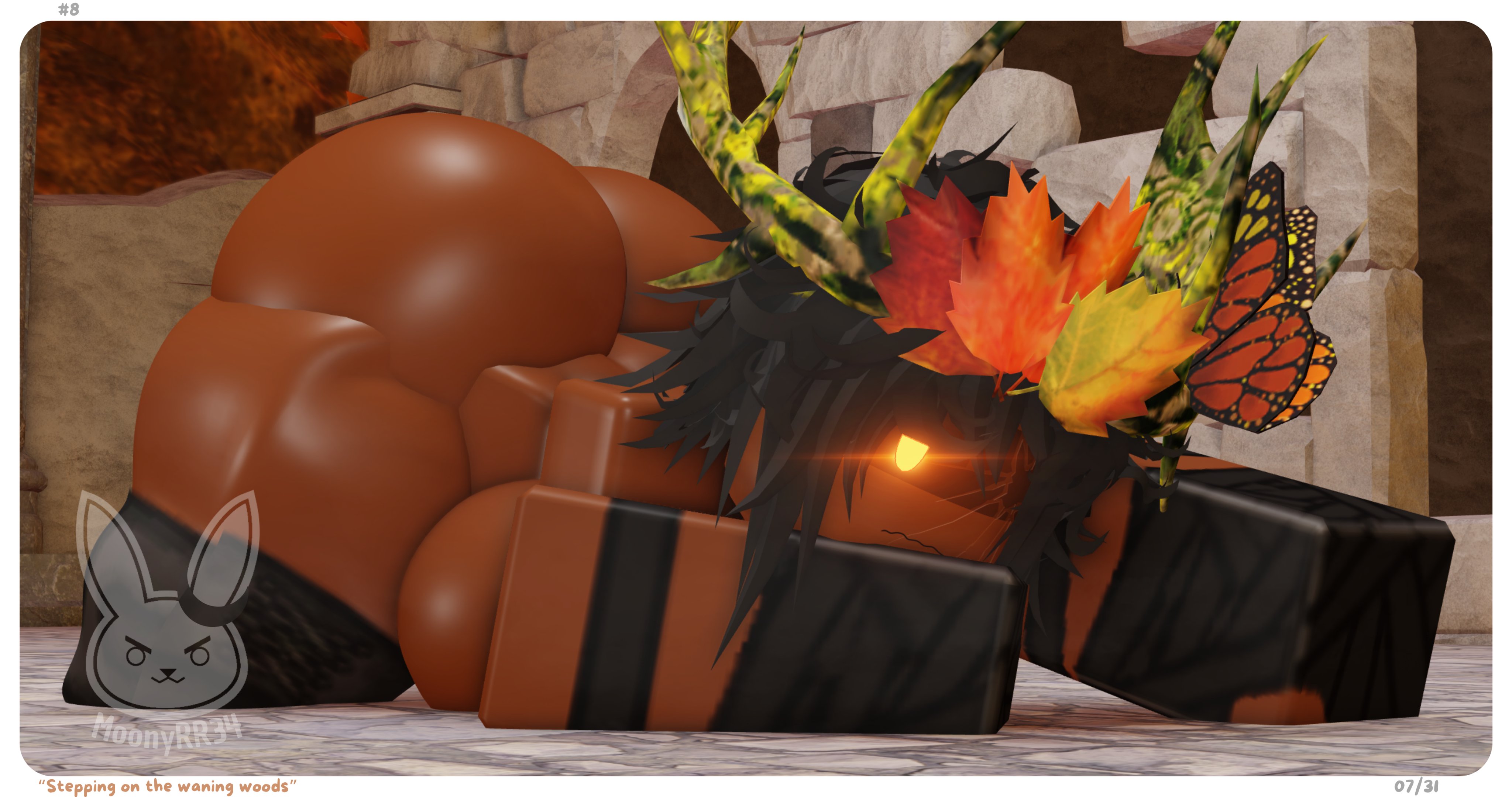 1girls, 3d, 3d (artwork), breasts, butterfly, female, female focus, female only, forsaken (roblox), gloves, glowing eyes, huge ass, huge breasts, jack-o pose, moonyrr34, naked, nude, nude female, roblox, roblox game, robloxian, wanwood (forsaken)