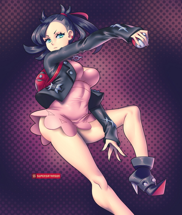 1girls, alternate breast size, ass, breasts, busty, cleavage, clothed, female, human, human only, marnie (pokemon), nintendo, pokemon, pokemon ss, red bottom heels, supersatanson, text, thick thighs, watermark, wide hips
