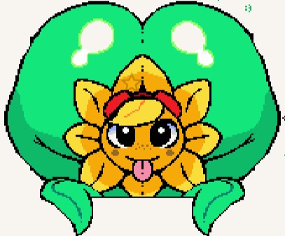 ass, ass bigger than head, brown skin, female, green body, green skin, laying down, petals, pixel, pixel (artwork), pixel art, pixelated, plant, plant girl, plant humanoid, plants vs zombies, plants vs zombies: heroes, plants vs. zombies, solar flare (pvz), sunflower, sunflower (pvz), wplace, wplace (artwork), yellow hair