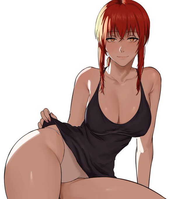 ai_eyes ai_generated chainsaw_man legs looking_at_viewer makima_(chainsaw_man) panties red_hair skin_clothing thiccwithaq_(ai_style) thighs