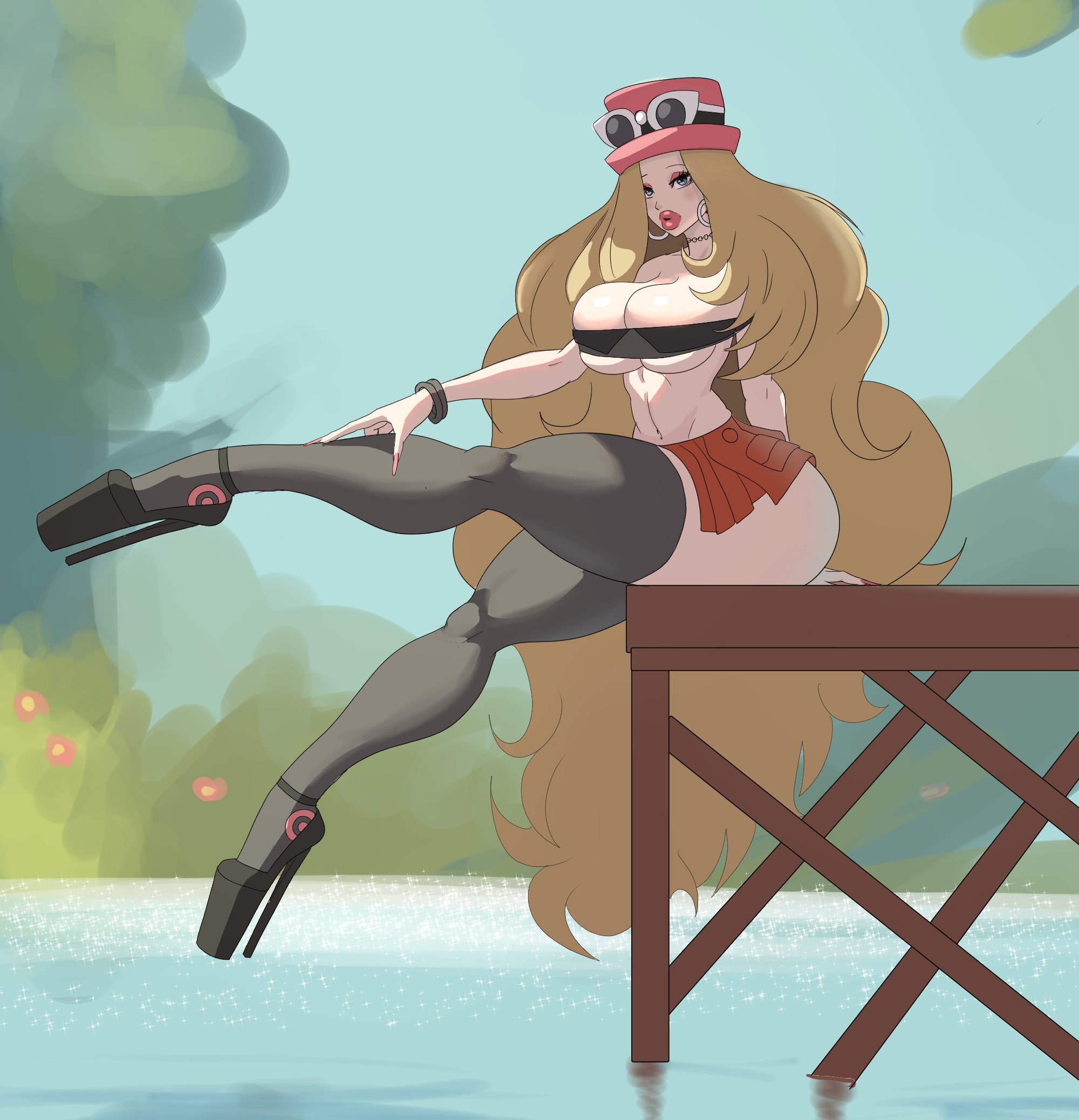 1girls, annon, ass, ass hanging out, ass hanging out of skirt, barely clothed, beltskirt, big lips, bimbo, bimbofication, breasts, female, female only, high heels, hoop earrings, huge ass, human, large breasts, lipstick, long fingernails, long hair, makeup, microskirt, milf, no panties, pokemon, red lips, red lipstick, revealing clothes, serena (pokemon), sharp fingernails, skimpy, skirt, solo, solo female, stiletto heels, thick thighs, tight clothing, very high heels
