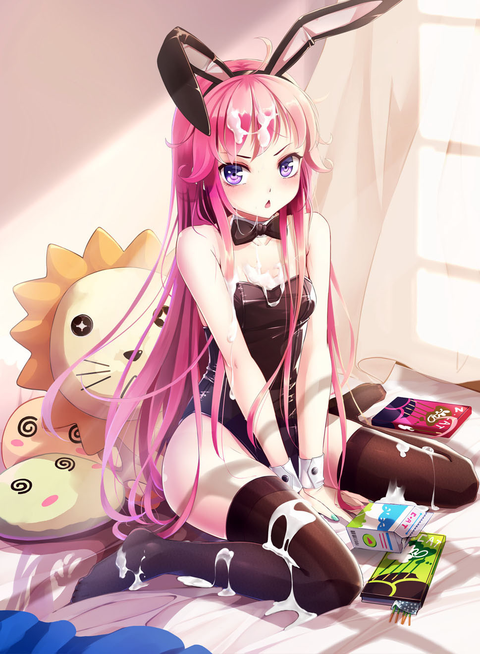 1girls angry bunnysuit pink_hair sitting tagme wait