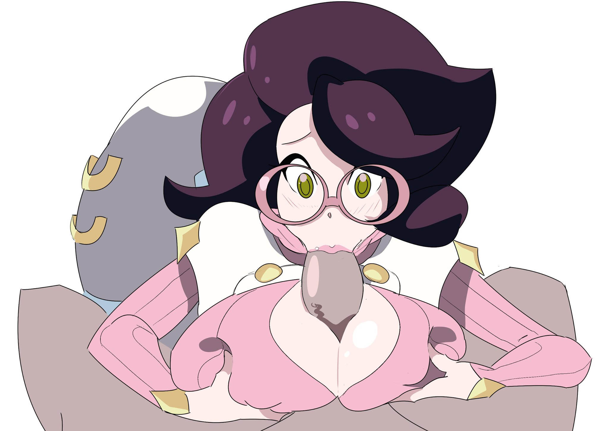 :>=, 1boy, 1girls, aether foundation, alternate breast size, ass, breasts, bubble ass, bubble butt, busty, chubby, erect nipples, erect nipples under clothes, fellatio, female, game freak, glasses, huge breasts, male, nipple bulge, nipples, oral, paizuri, paizuri fellatio, penis, pokemon, pokemon sm, pov, thesquiddycipher, wicke (pokemon)