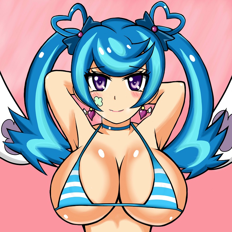 1girls arms_behind_head big_breasts bikini blue_angel blue_eyes blue_hair blush breasts female female_focus female_only hair_ribbons heart_earrings huge_breasts lipstick looking_at_viewer necklace shiny_breasts shiny_hair shiny_skin solo solo_female solo_focus tattoo twintails voluptuous yu-gi-oh! yuu-gi-ou_vrains zaizen_aoi