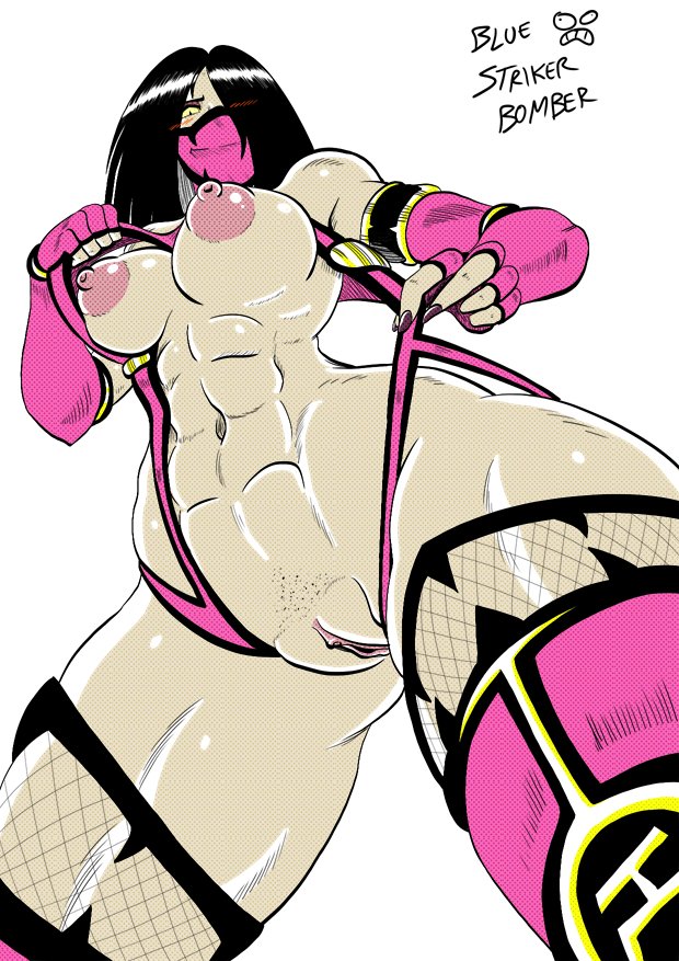 2d, abs, big breasts, bikini aside, black hair, bluestrikerbomber, breasts, breasts out, female, labia, mileena, mileena (mk9), mortal kombat, mortal kombat (2011), muscular, muscular female, navel, pubic stubble, pussy, short hair, sling bikini, sling bikini aside, tagme, vagina, veil