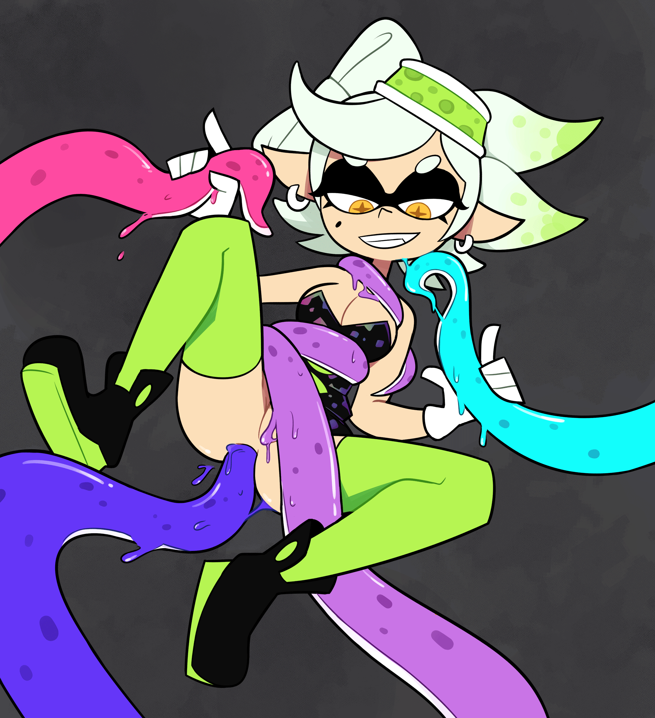 + +, 1girls, 5 fingers, anal, anal sex, bow, breasts, cleavage, clothing, earrings, eyebrows, eyelashes, female, female focus, female only, gloves, grabbing, hair, hair ribbon, highres, legwear, looking down, marie (splatoon), medium breasts, miscon, mole, mole under eye, nintendo, pointy ears, pussy, sharp teeth, shirt, shoes, slime, smile, solo, solo focus, splatoon, squid sisters, symbol-shaped pupils, teeth, tentacle, tentacle hair, tentacle sex, unusual anatomy, unusual eyes, unusual pupils, vagina, white hair, yellow eyes, yellow pupils